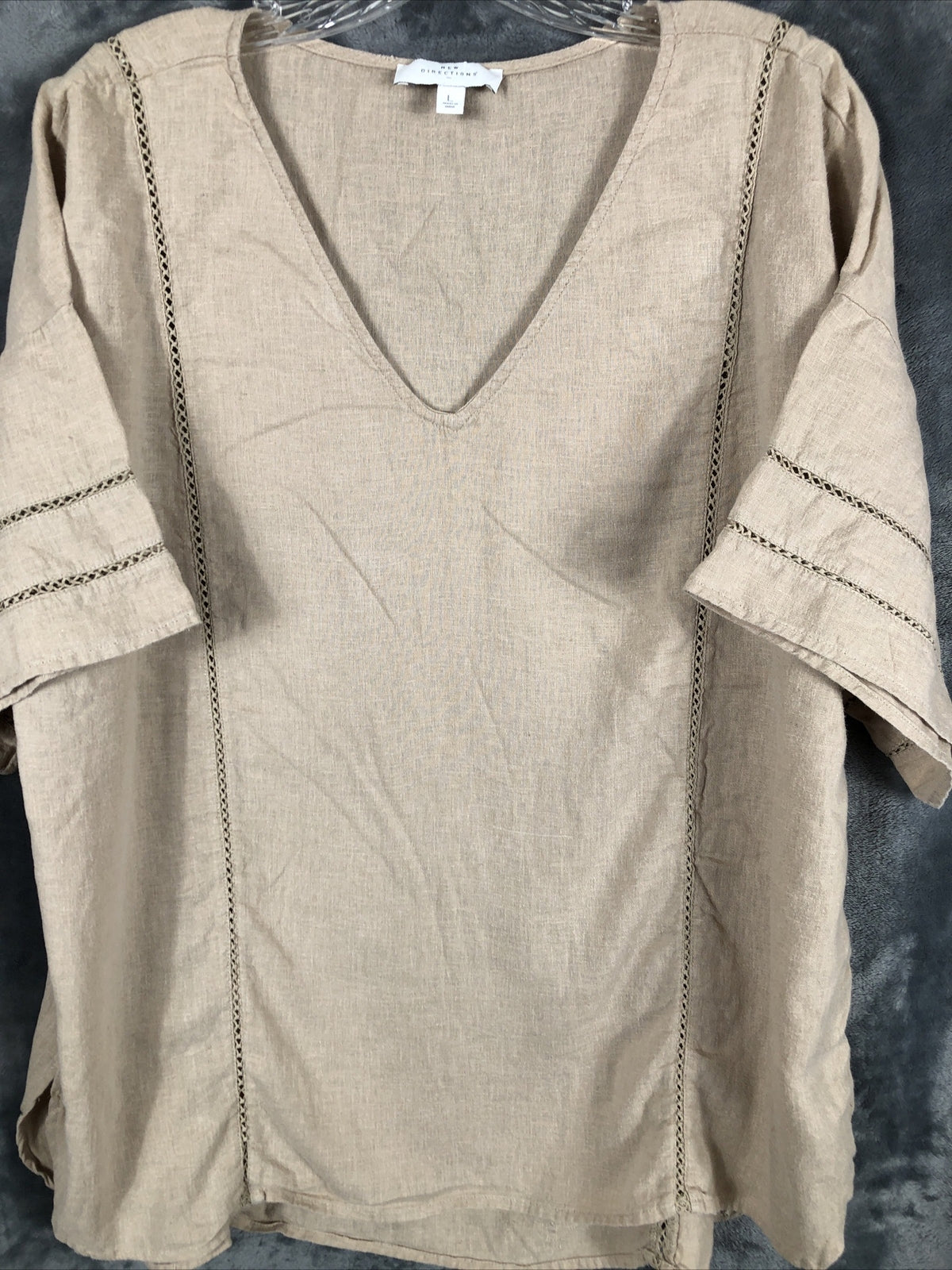 New Directions Woman's Blouse Size Adult Large Stitch Details Beige