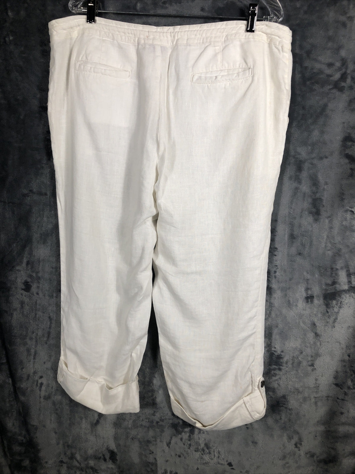 Merona Pants Woman’s Lounge Ivory Linen Pants Pockets Roll Tab Cuff Elastic XL