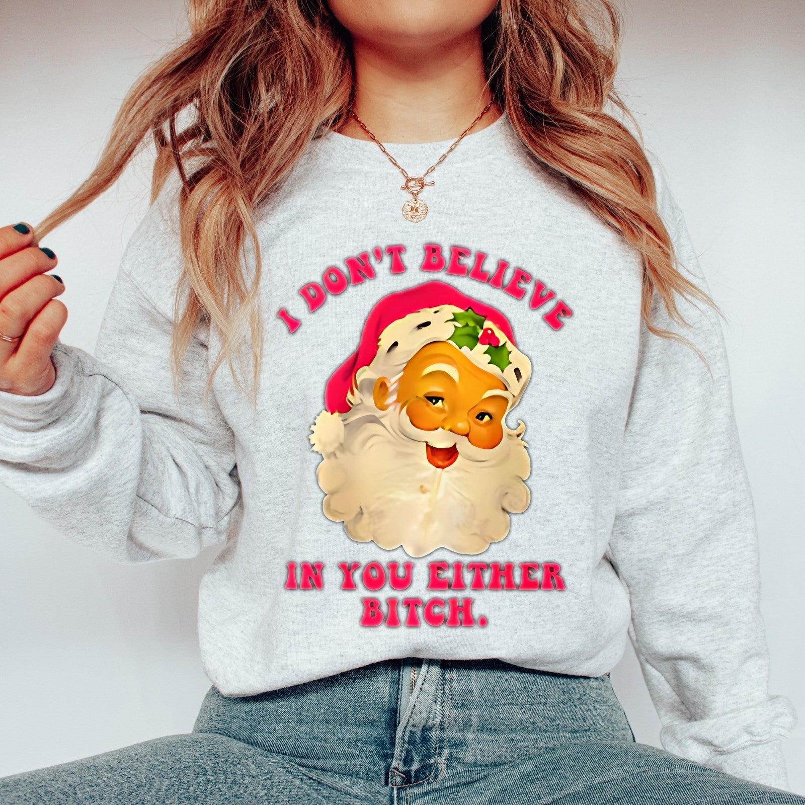 Womans Funny Christmas Sweatshirt Sarcastic Santa Top Festive Naughty Pullover 