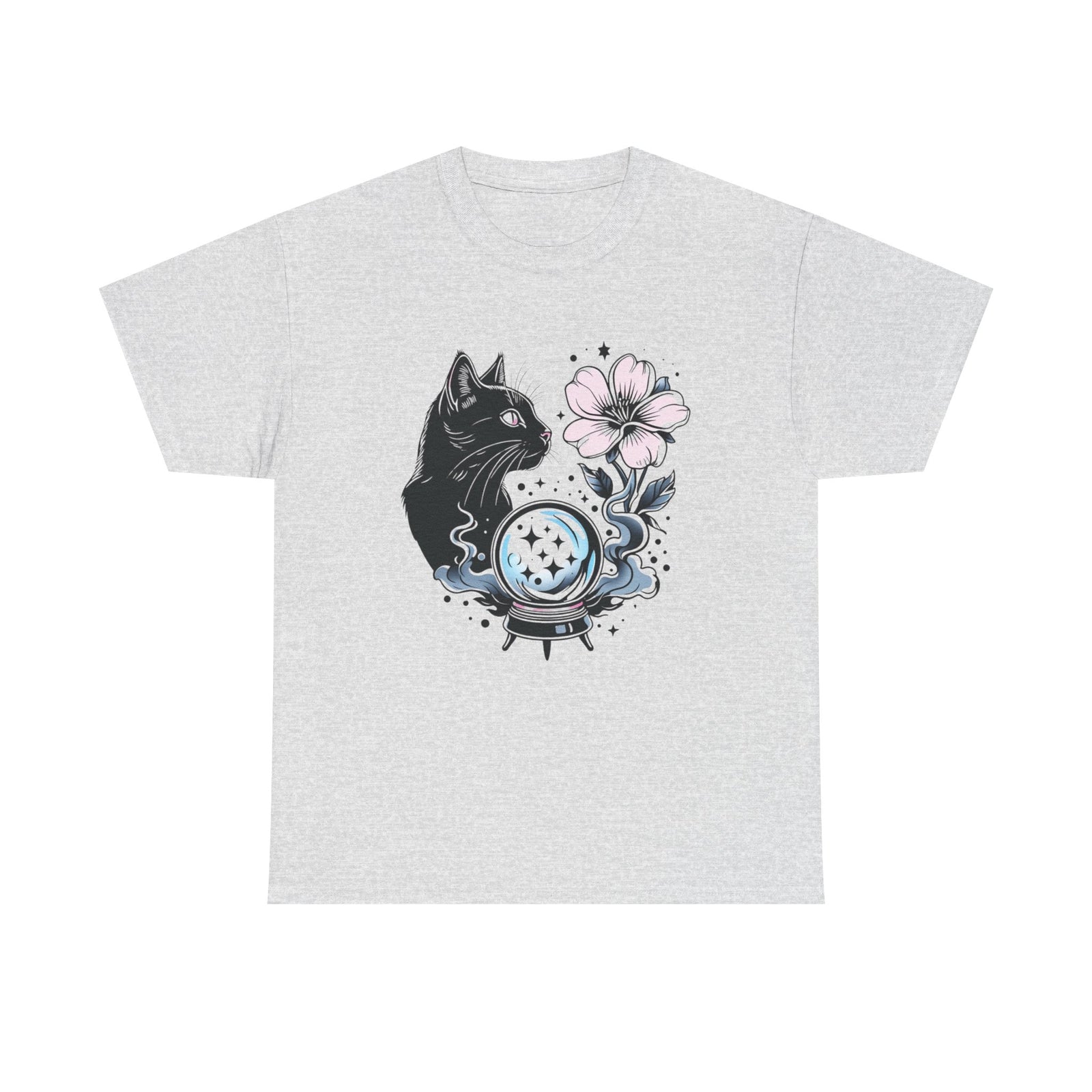 Womans Shirt Mystical Cat Celestial Moon Stars Witchy Vintage Wild Flowers Top 