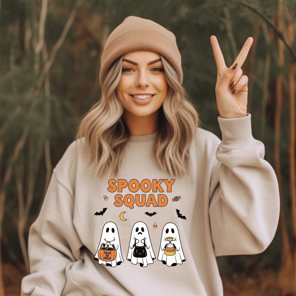 Womans Halloween Spooky Squad Sweatshirt Cute Ghost Pullover Fall Unisex Season