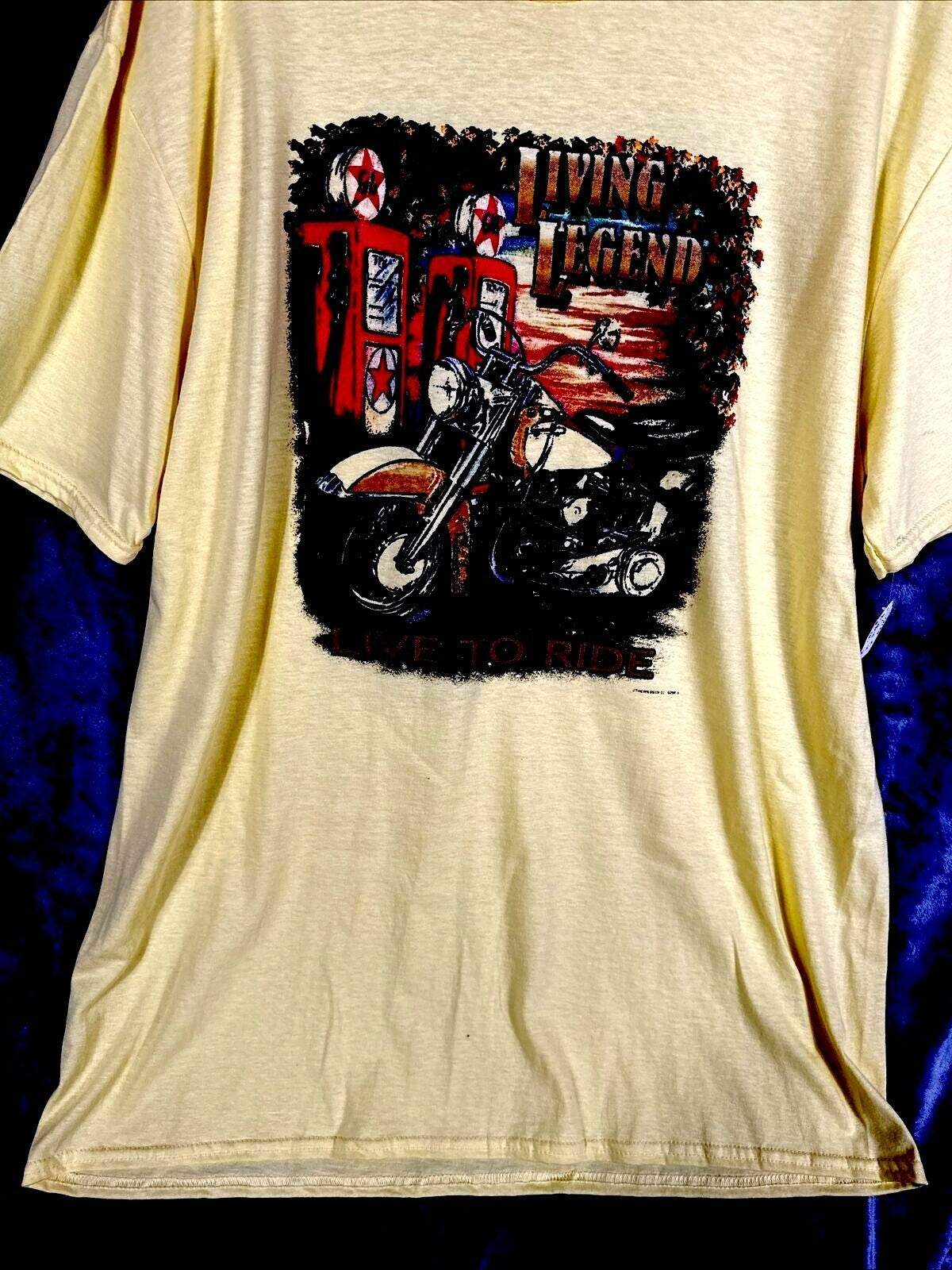 Gildan Unisex Biker T Shirt Living Legend Motorcycle Graphic Shirt XL Yellow Top