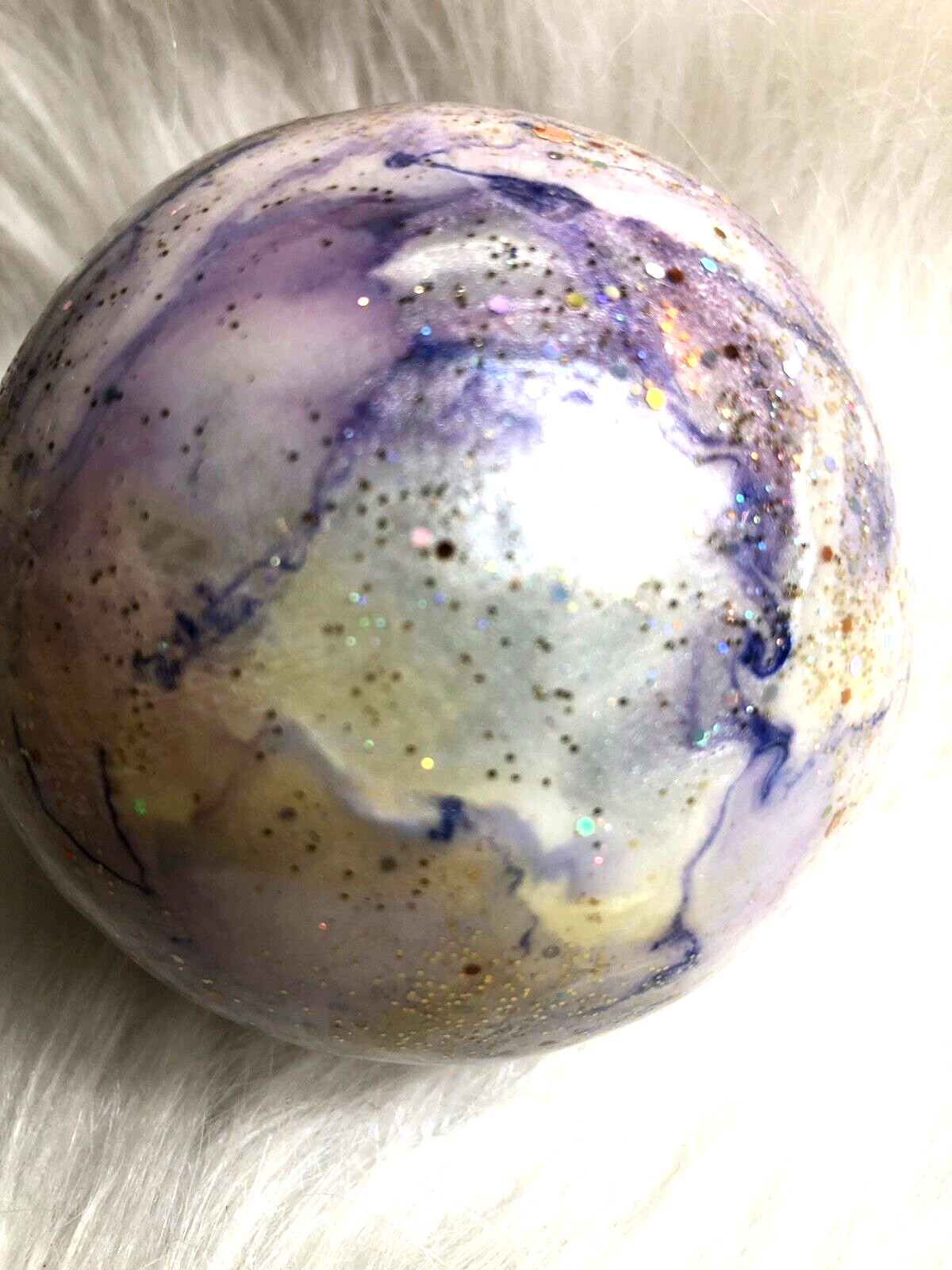 Hand-Painted Glittery Purple & Gold Marbled Christmas Ornament