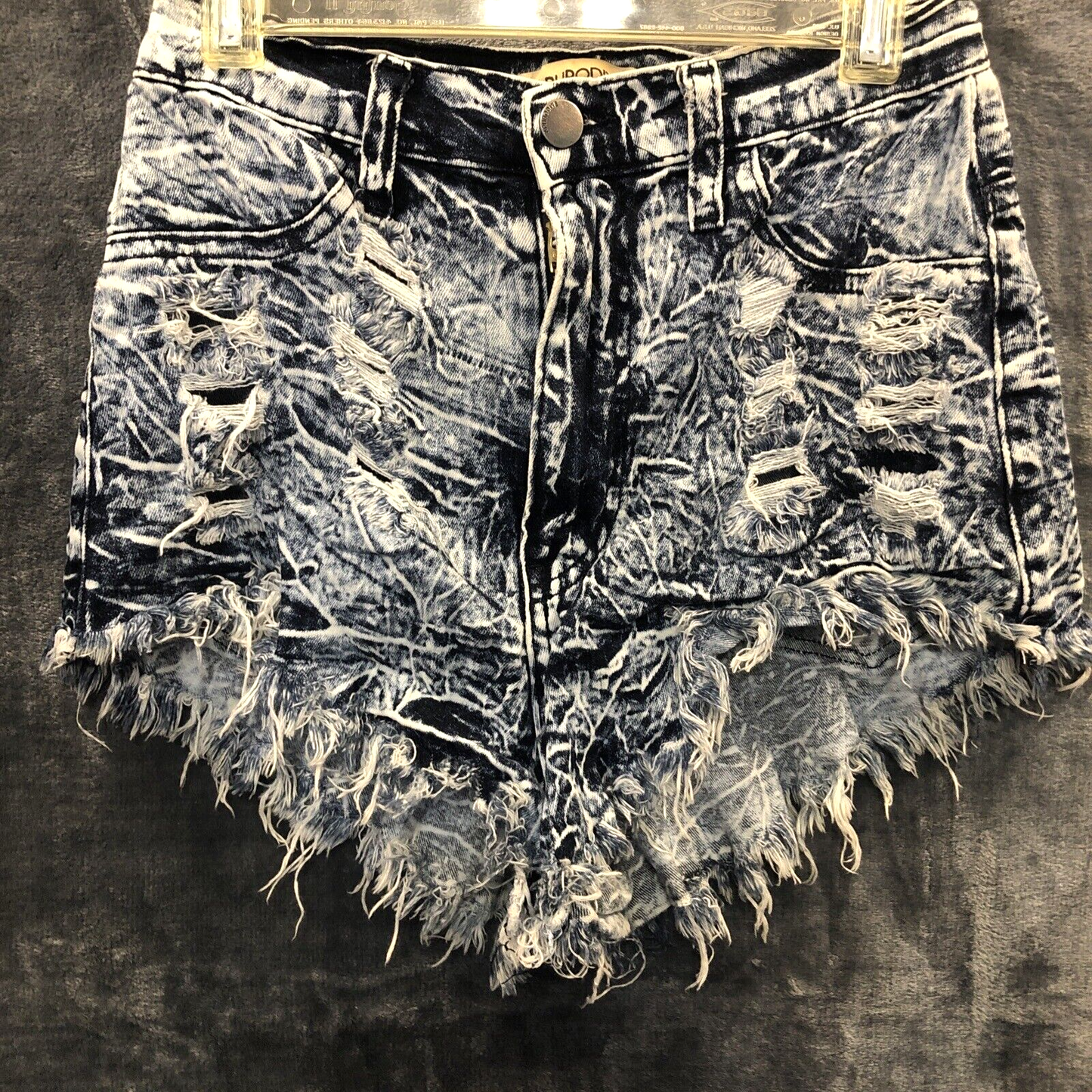 Aphrodite Distressed Stretch Denim Shorts Blue Acid Wash Made In USA Size S