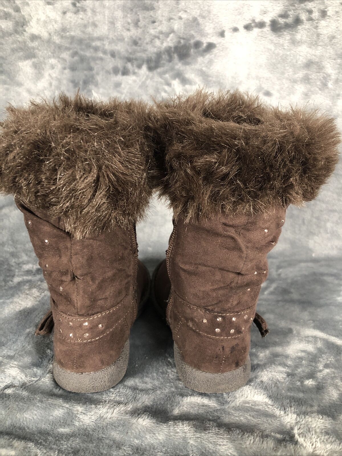 Girls Boots Brown Piper Bling Boots Faux Fur Tops Size 7