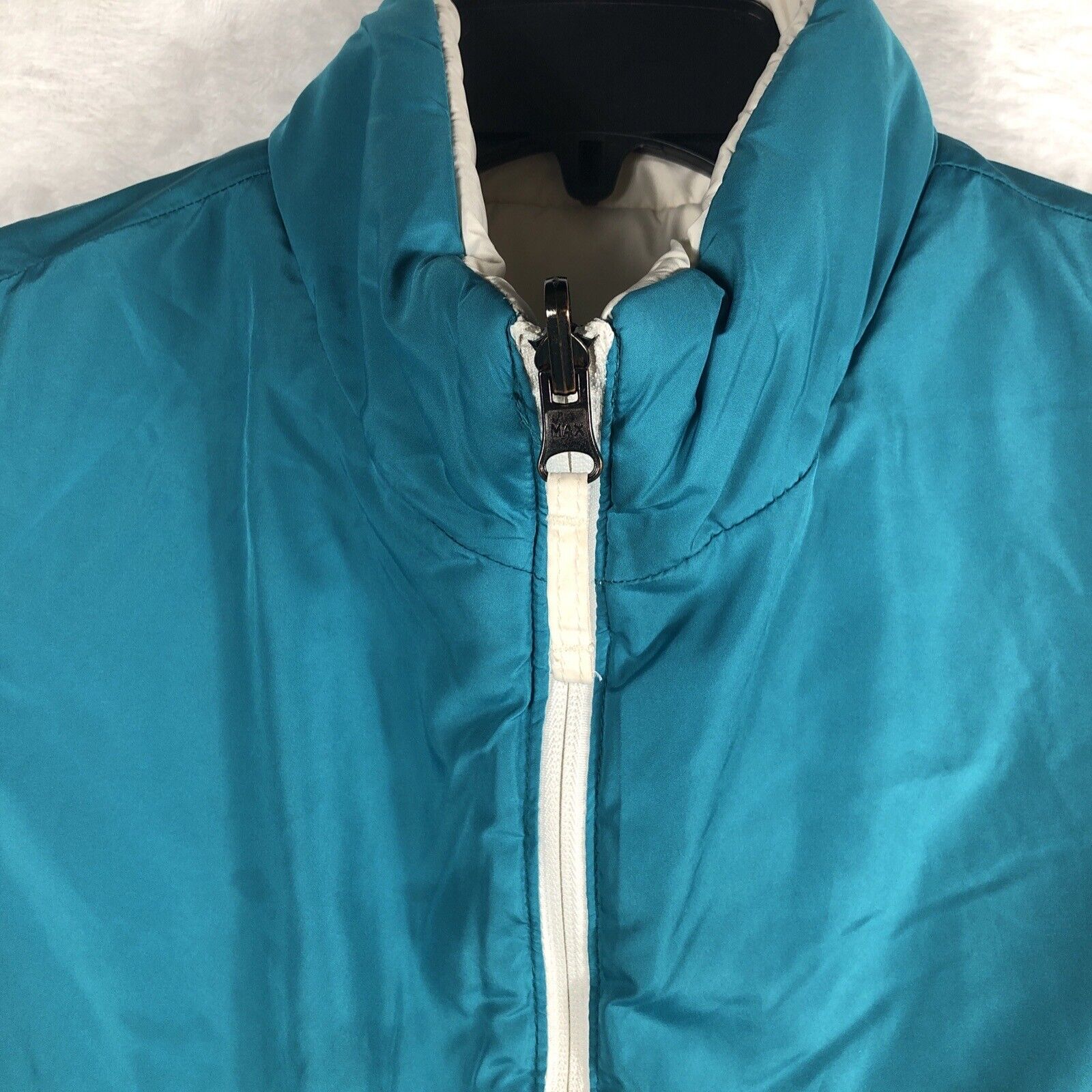 Merona Reversible Puffer Vest Womens Cream Teal Size Large Full Zip Pockets