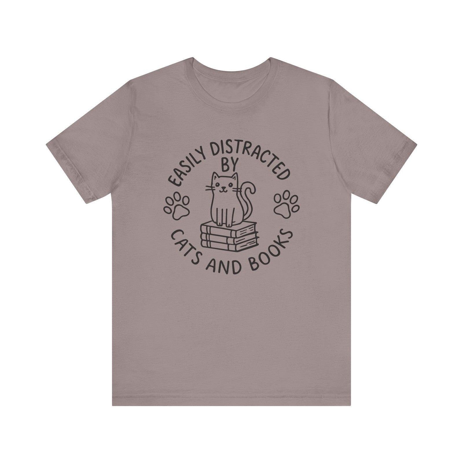 Womans T Shirt Cat-Book Shirt Easily Distracted By Cats & Books  Book-Cat Lover