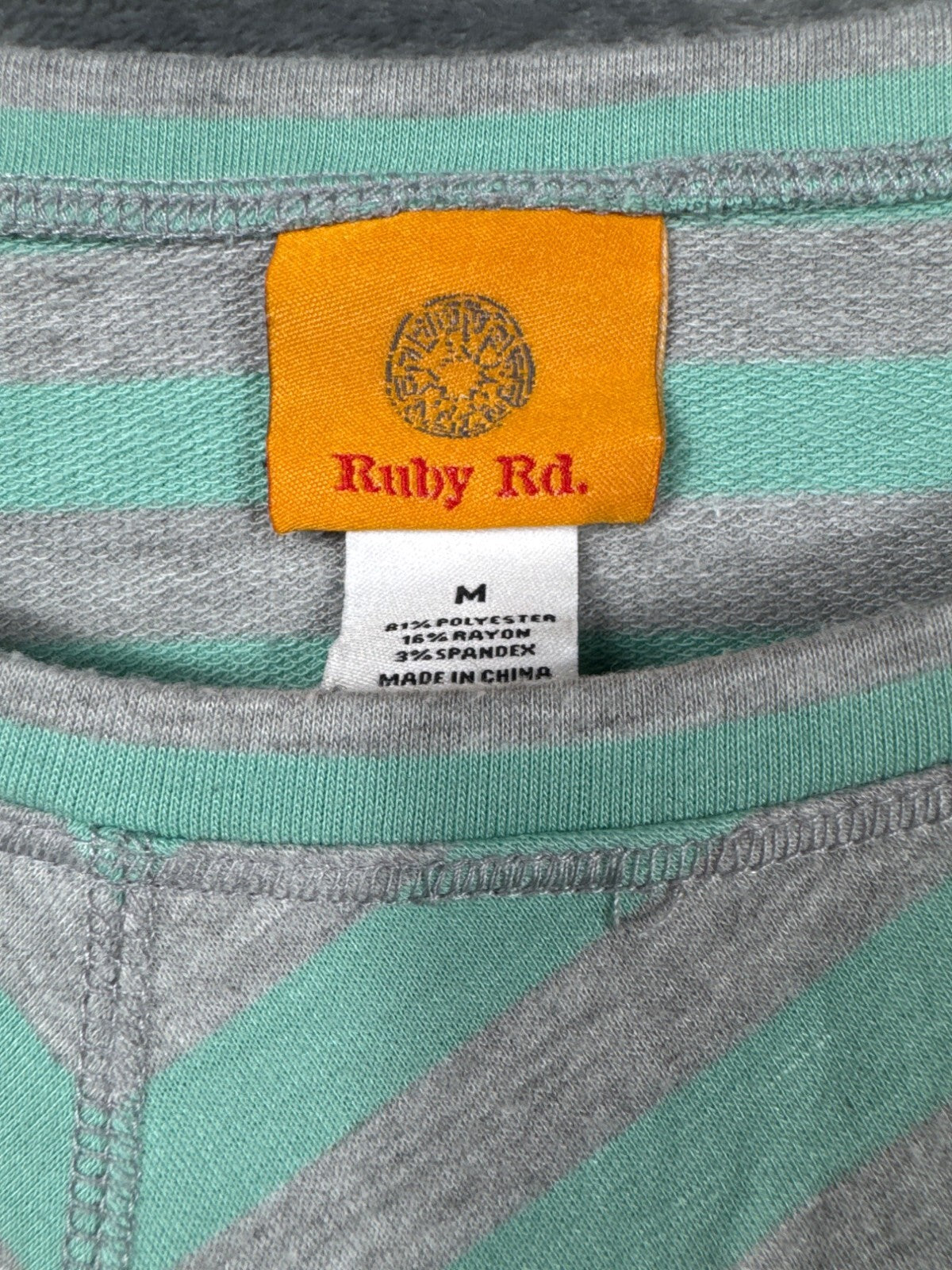 Ruby Rd. Shirt Womens Striped Top With Button Cuffs Mint & Gray Size M Blouse