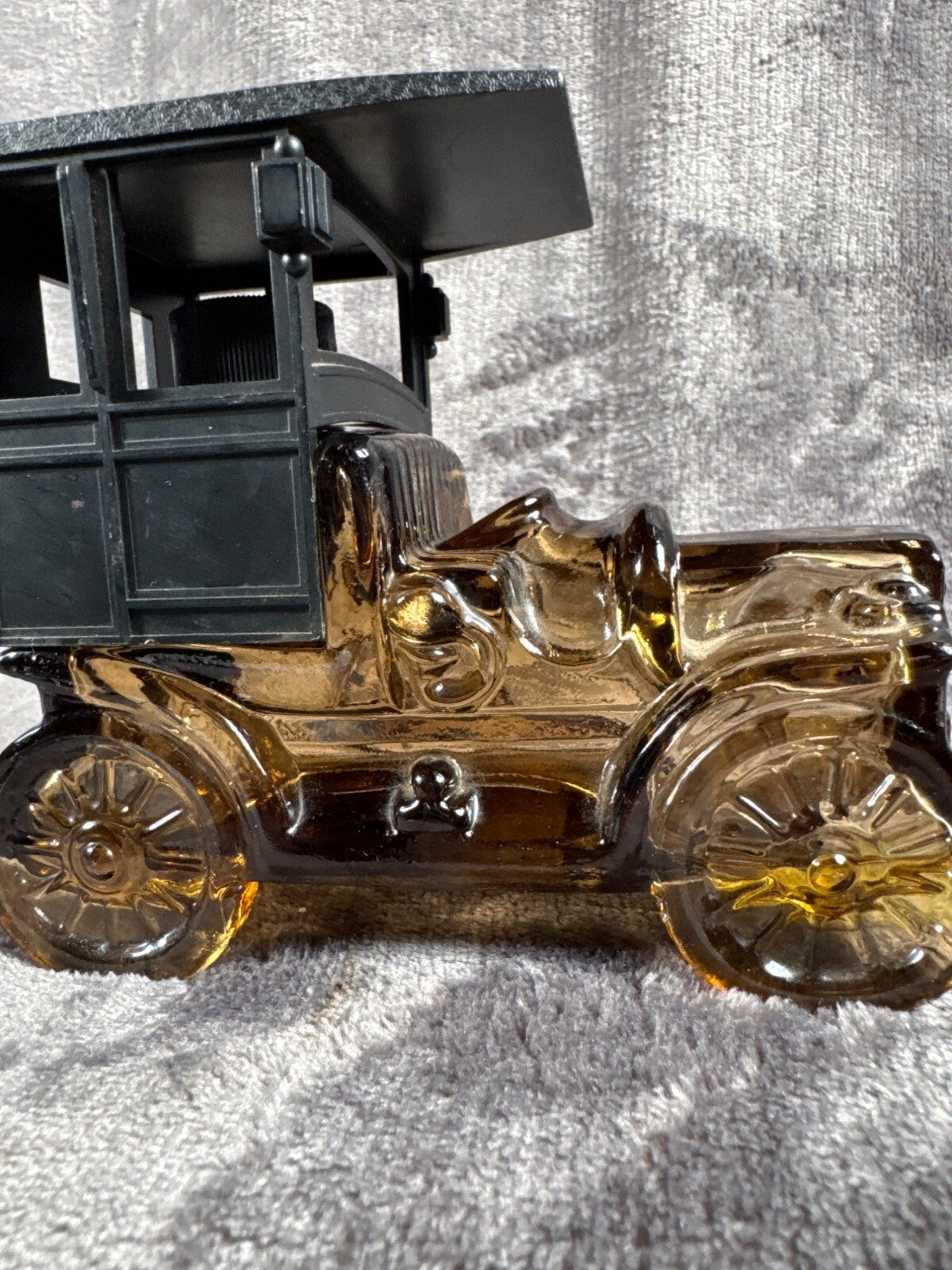 Vintage Avon Glass Car Decanter With Black Plastic Top