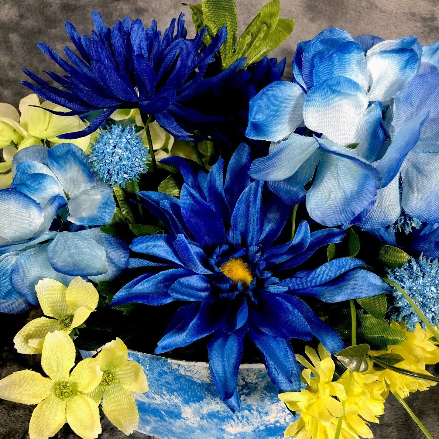 Artificial Flowers Spring Floral Arrangement Home Decor Blue And Yellow Flowers