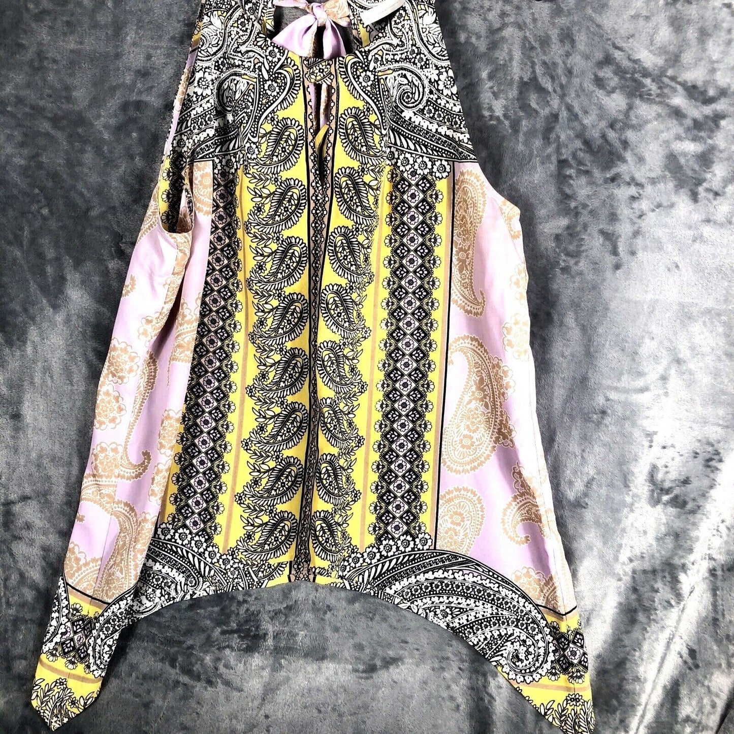 New York & Company Womens Paisley Print Sleeveless Halter Top Yellow/Black