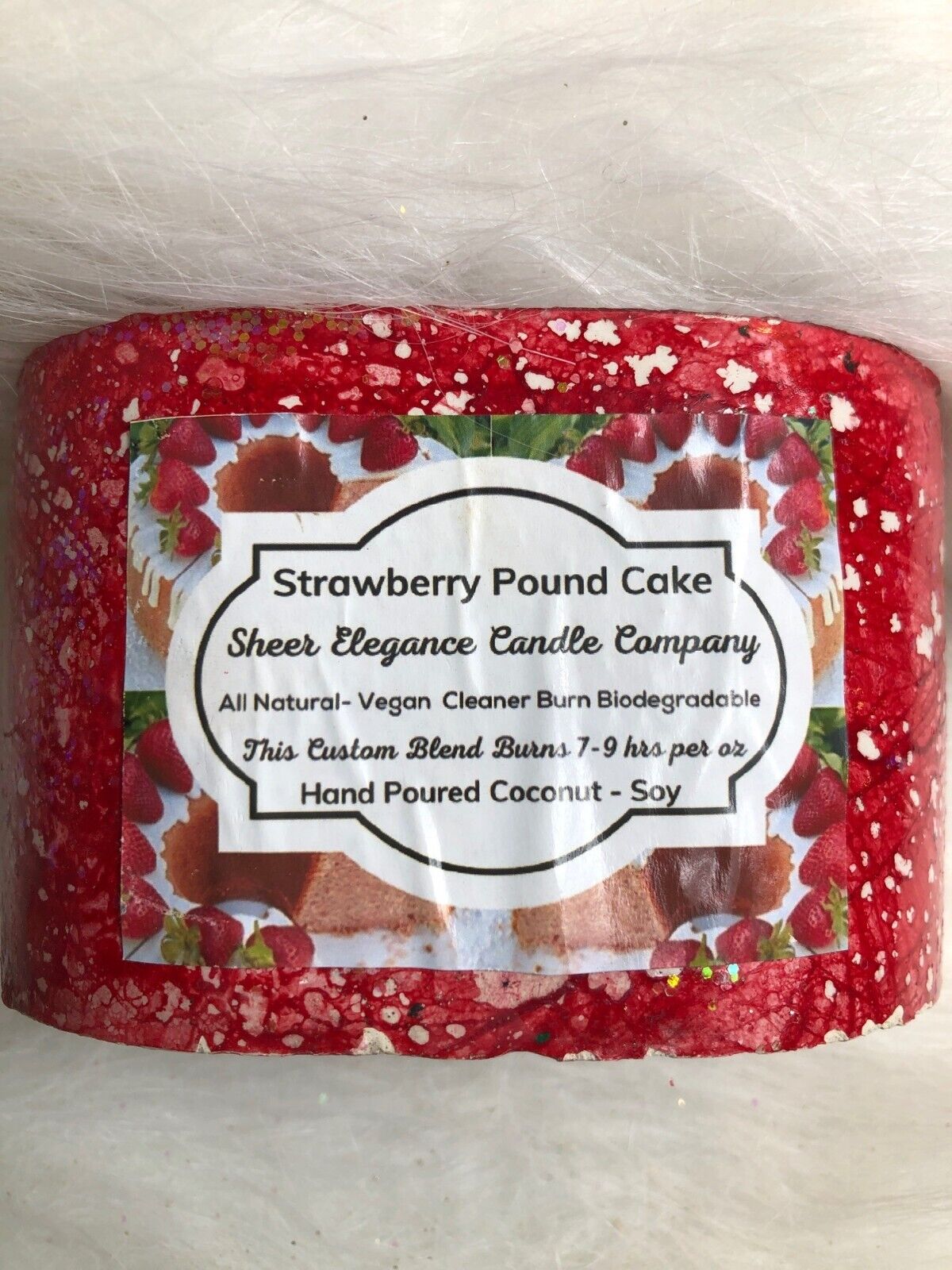 Strawberry Pound Cake Candle 7-9 Hr Burn Biodegradable Hand Poured Vegan Coconut