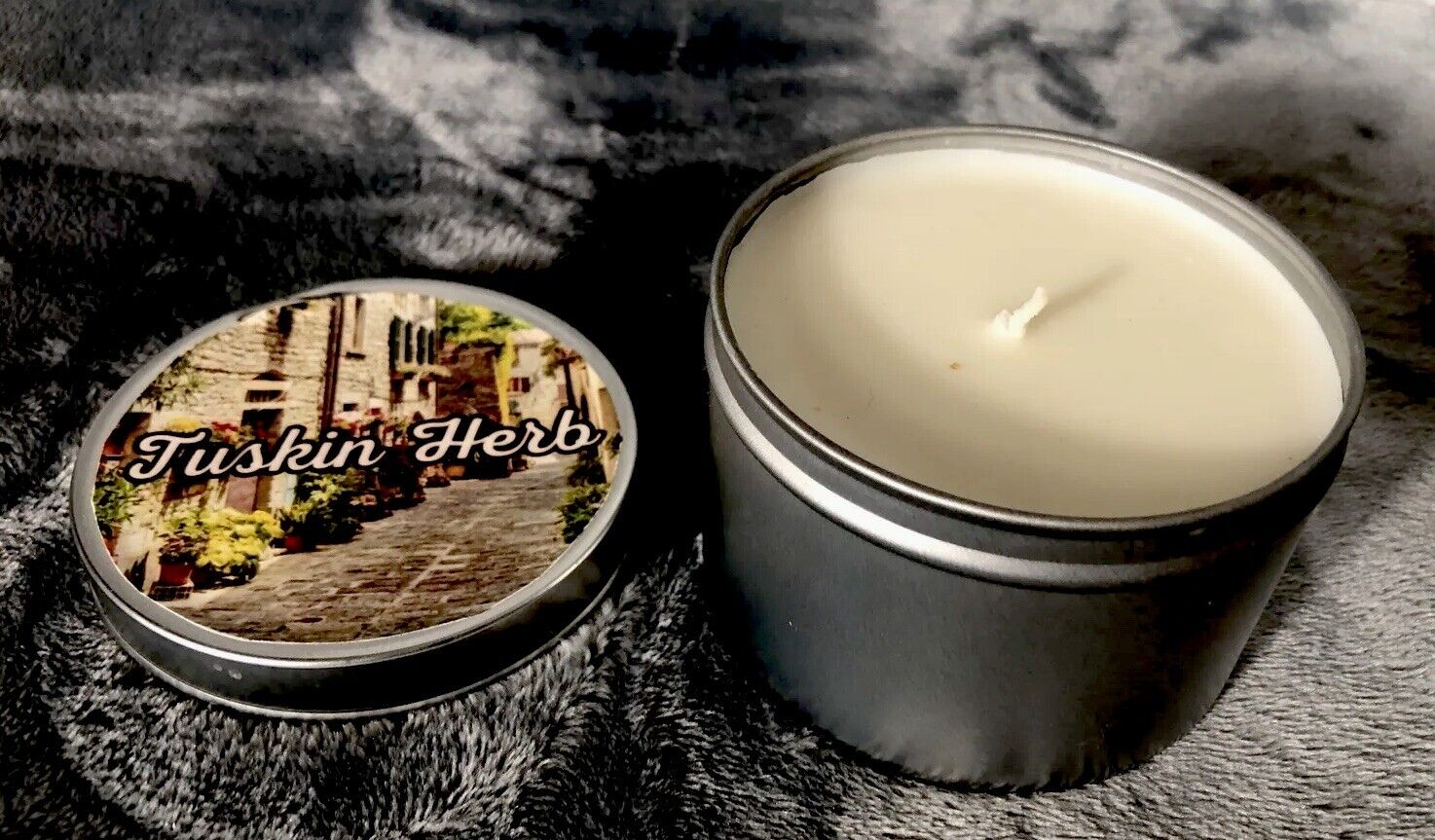 Candle Coconut Soy Blend Tuscan Herb 8 Ounce Tin Hand Poured 