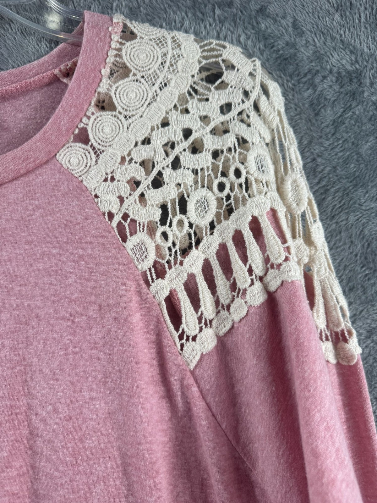 Lovely Melody Womens Long Sleeve Pink Top With Lace Details