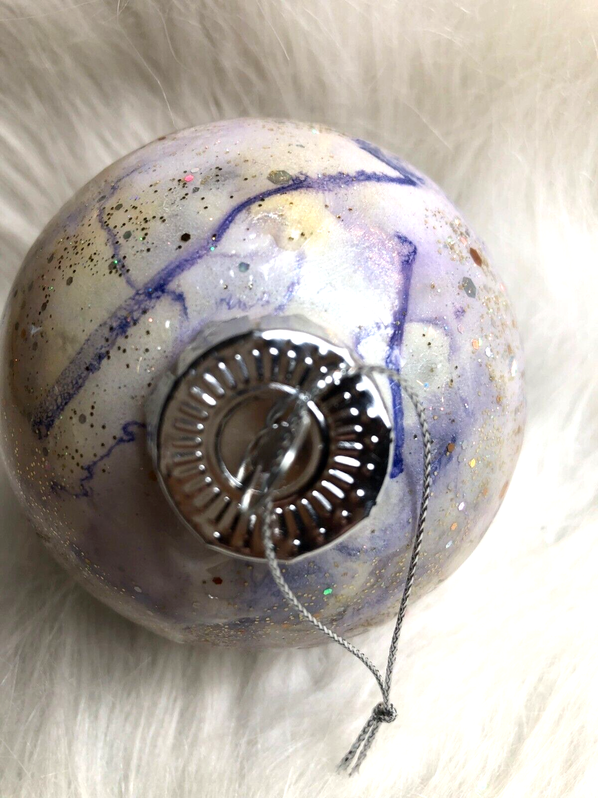 Hand-Painted Glittery Purple & Gold Marbled Christmas Ornament