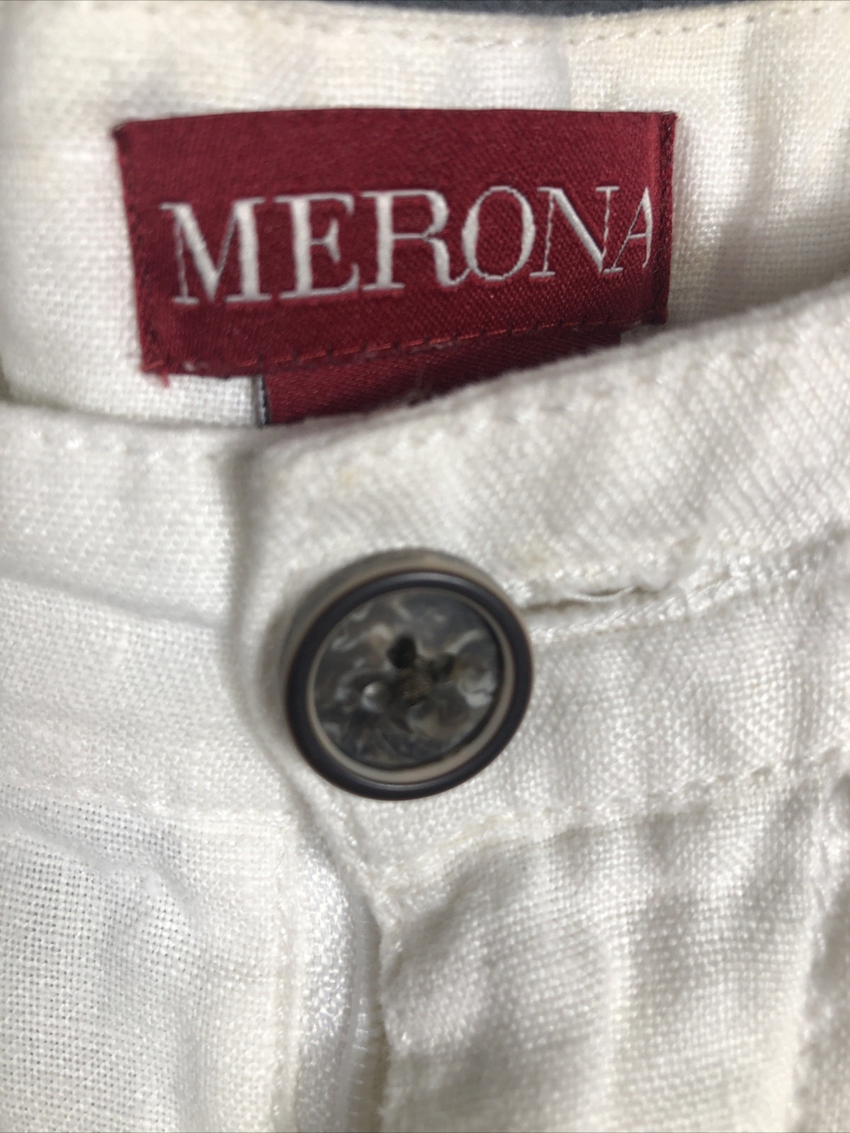 Merona Pants Woman’s Lounge Ivory Linen Pants Pockets Roll Tab Cuff Elastic XL
