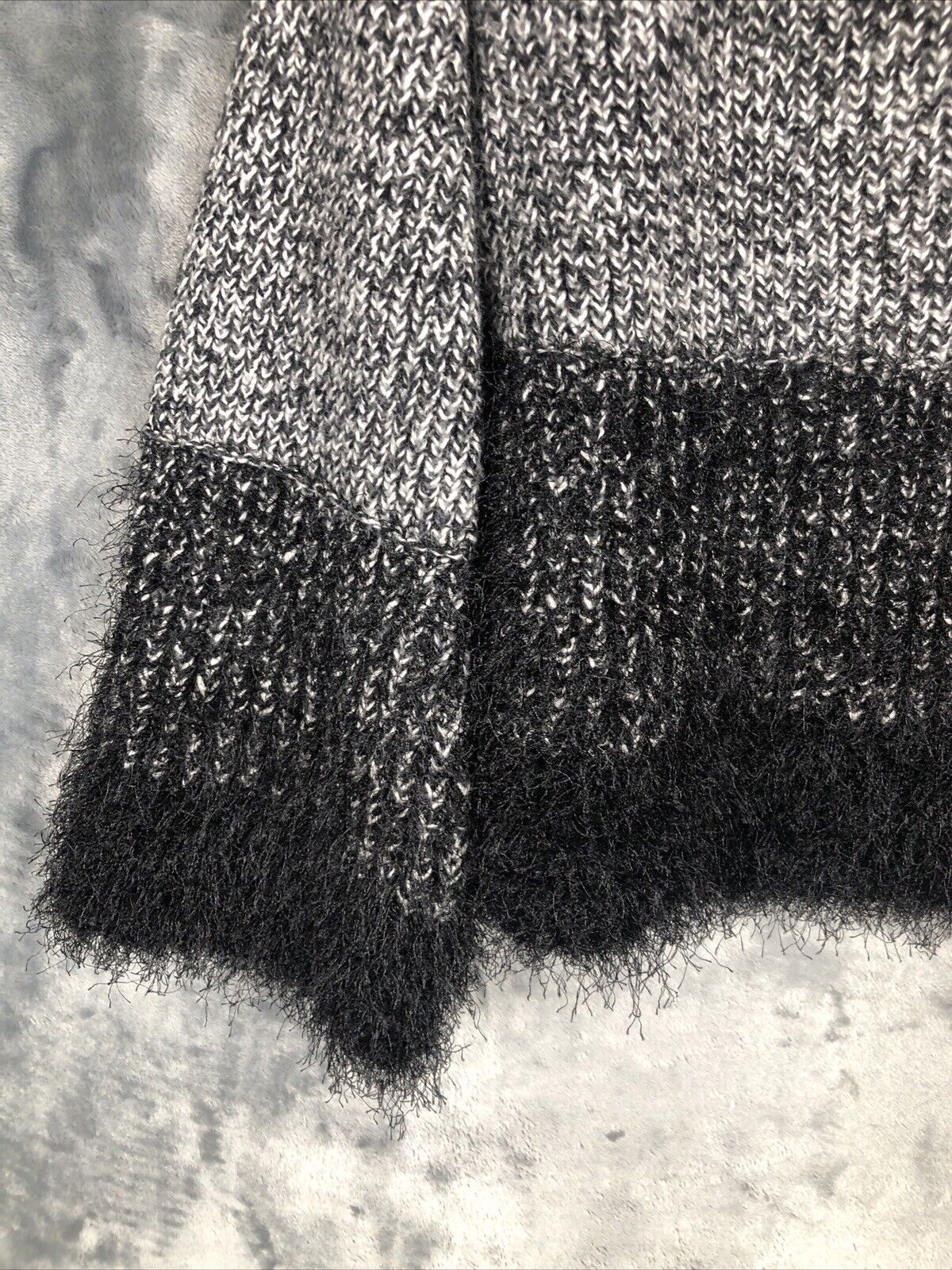 Woman's Black and White Sweater Fuzzy Trim Sleeves and Waist Size Small