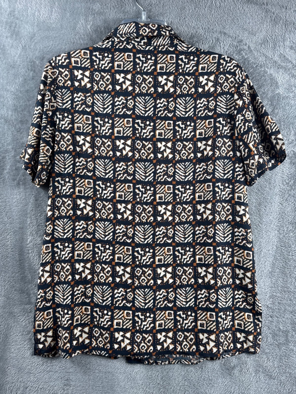 Notations Womens Geometric Print Button-Down Blouse Size XL Black/Brown/White