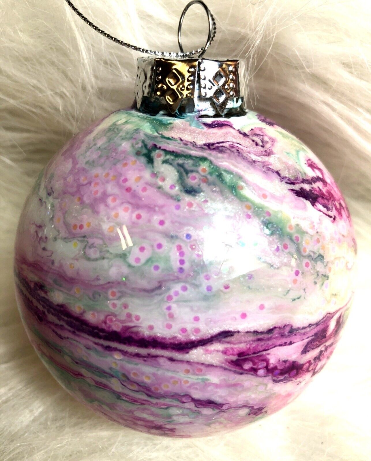 Hand-Painted Swirled Pink & Purple Christmas Ornament 4"