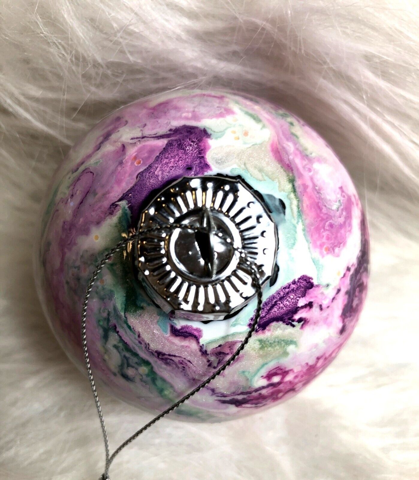Hand-Painted Swirled Pink & Purple Christmas Ornament 4"