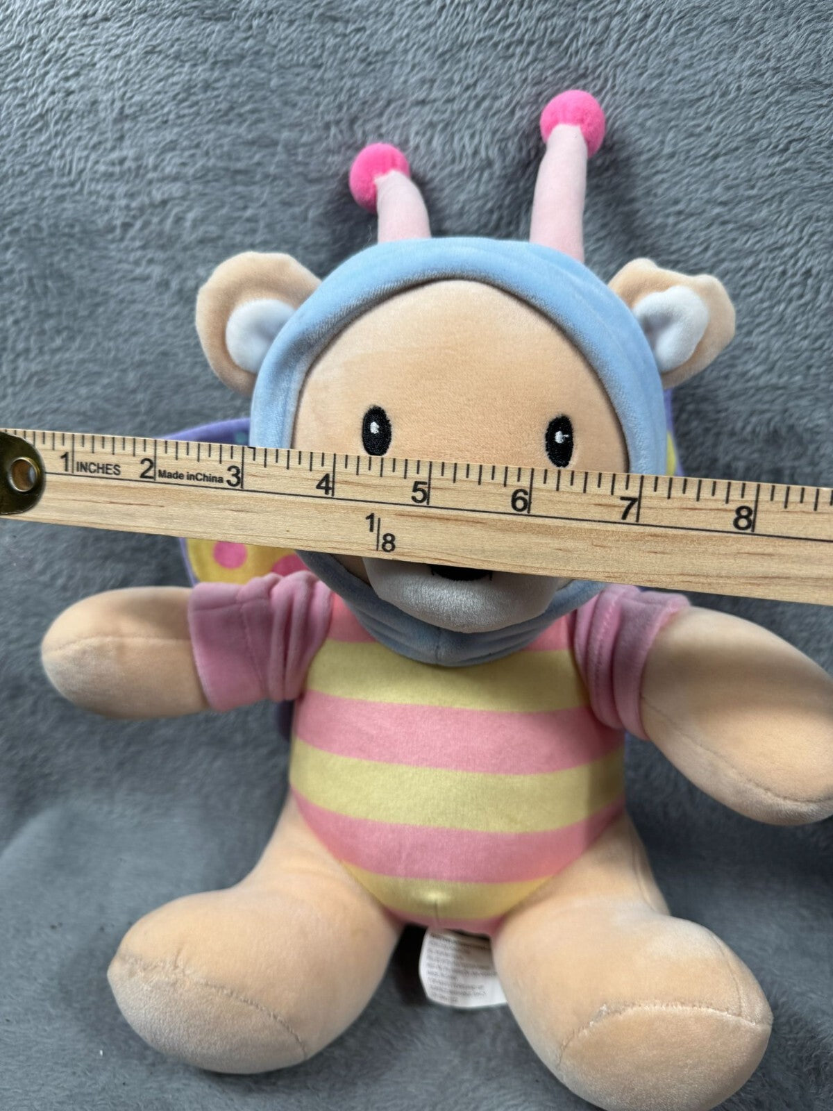 Plush Butterfly Bear With Wings & Antennae Striped Pink & Yellow Outfit Soft & C