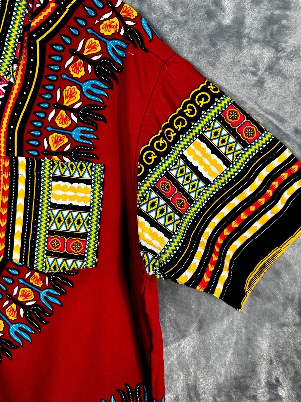 African Fabrics Floral Red Yellow Blue Indigo Stylish Top Blouse Women 2 X-Large