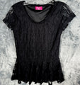 Shasa Woman's Blouse Black Lace Short Sleeve Peplum Top M/M Made In USA