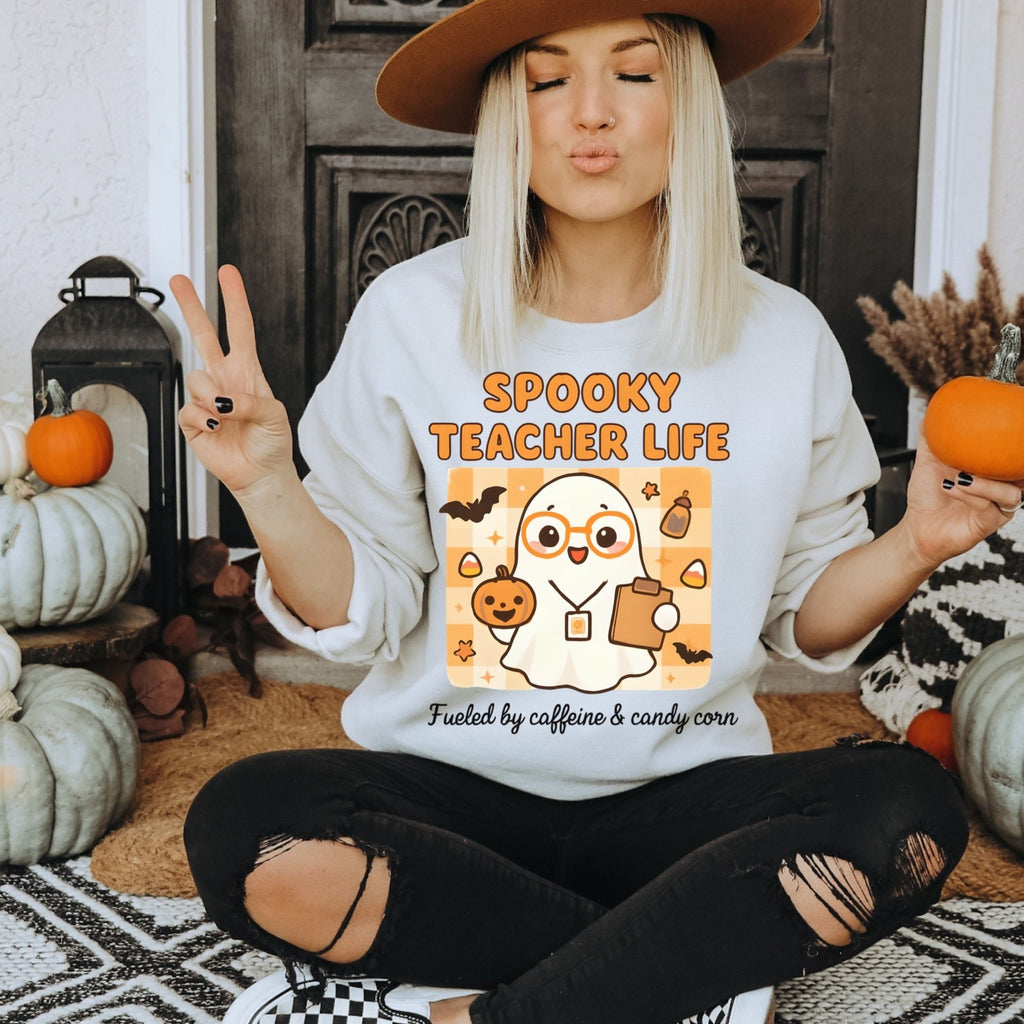 Womans Spooky Teacher Sweatshirt Halloween Teacher Shirt Ghost Cute Teacher Gift