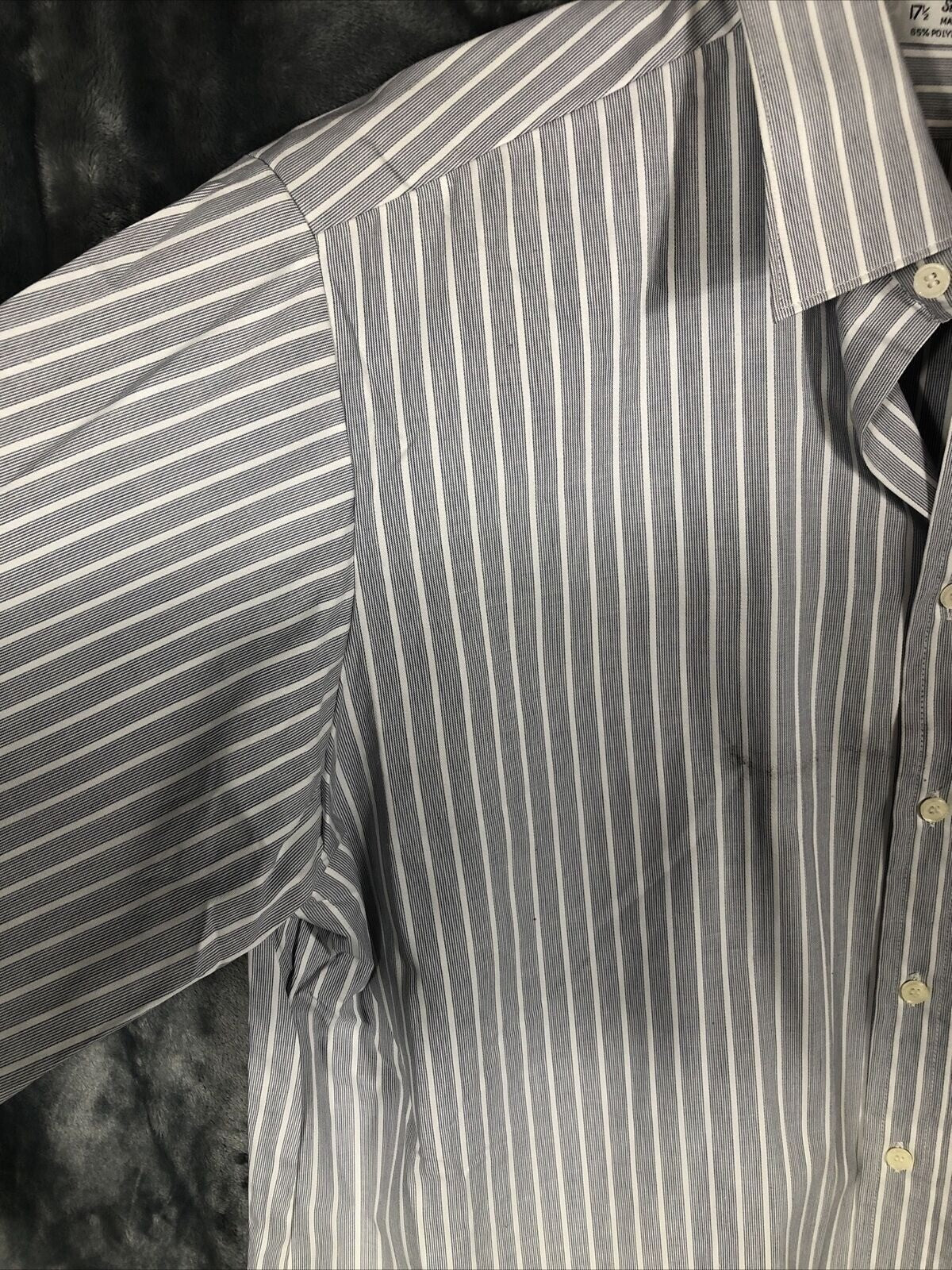 St Michael Mens Striped Dress Shirt 17 1/2” Collar 65% Polyester 35% Cotton Butt