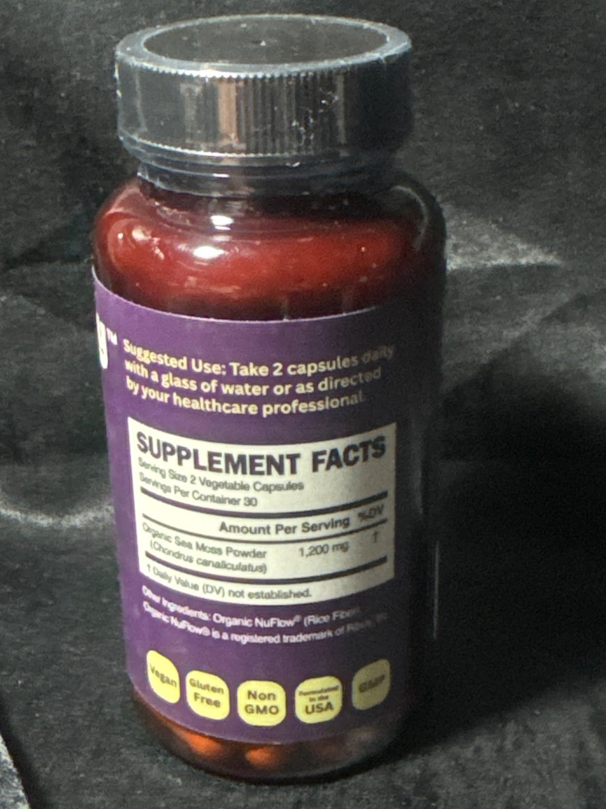 Seamossy Sea Moss Capsules 100% Pure 60 Ct Dietary Supplement Vegan Non-GMO Glut