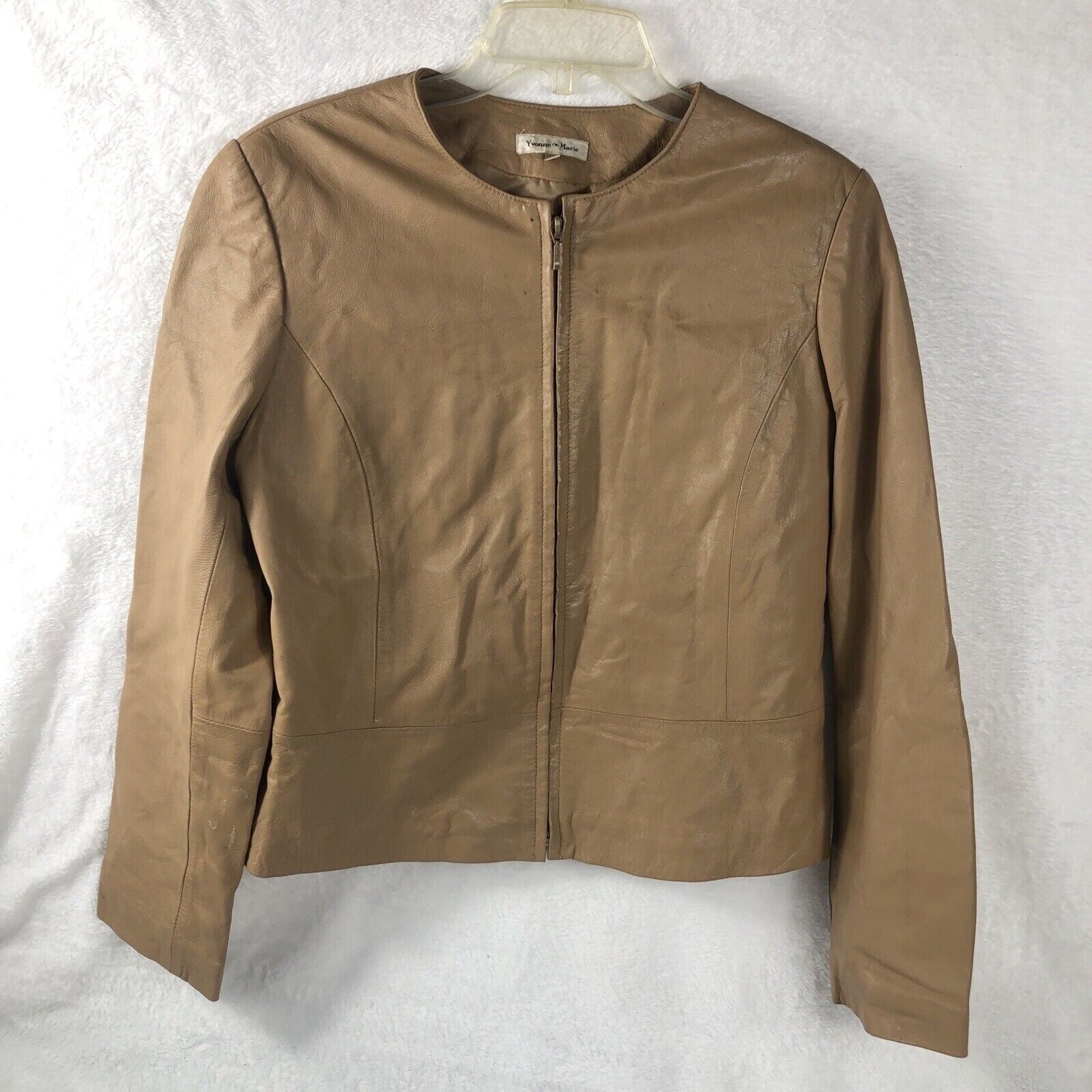 Yvonne Marie Womens Tan Leather Blazer Jacket Size 10 Professional Wear