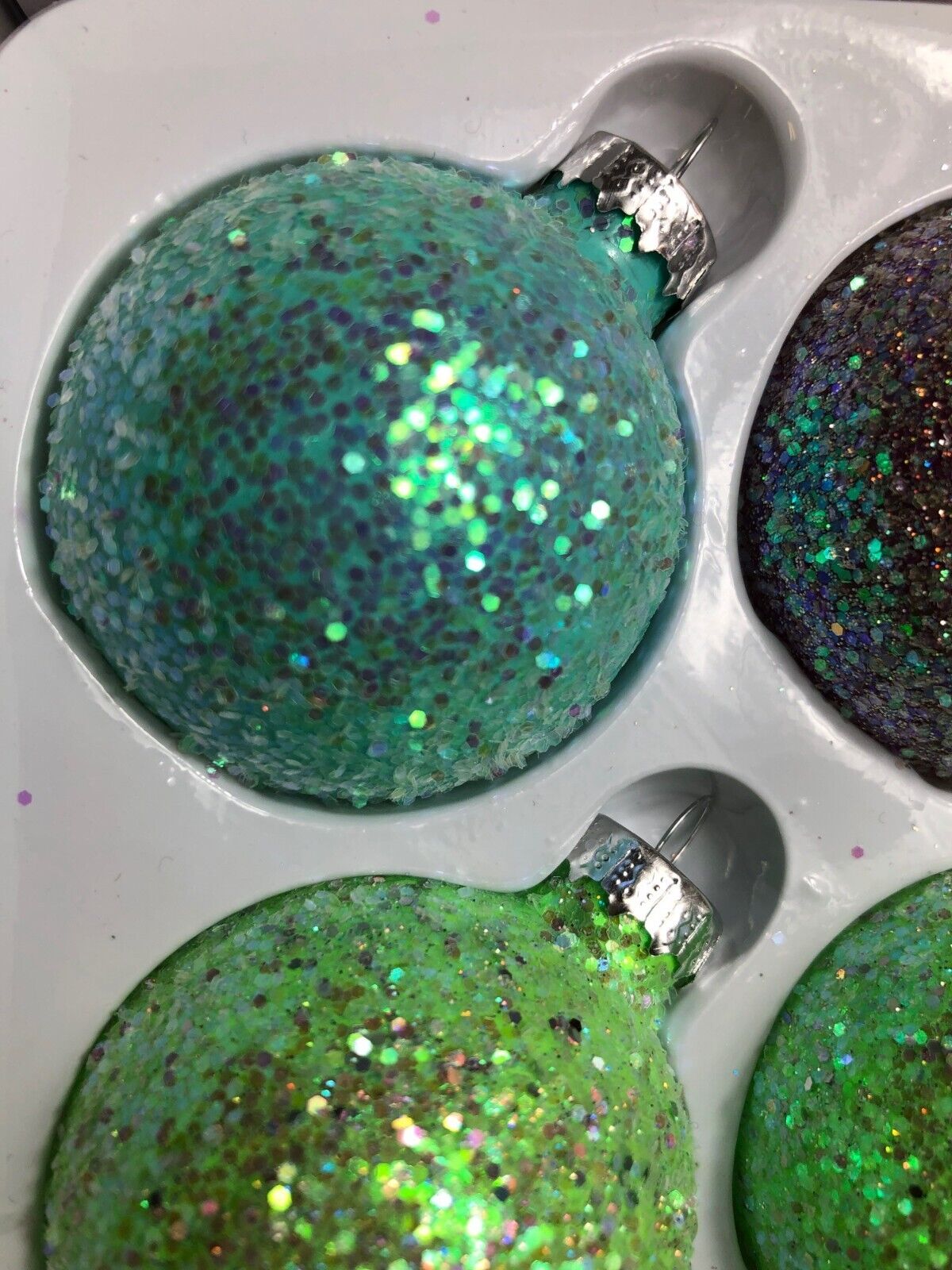 Richland Glass Christmas Ornaments Set Of 12 - 2" Glitter Green & Purple Baubles