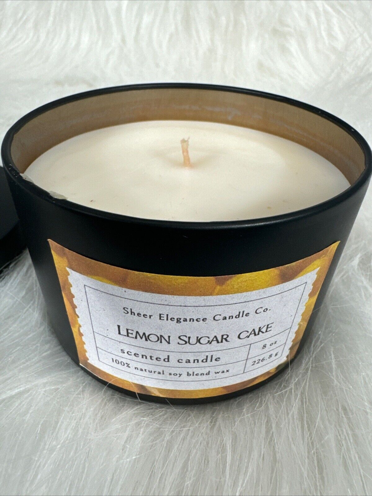 8 Oz Candle Lemon Sure Cake Max Scented Coconut Soy Blend Wax Black Tin