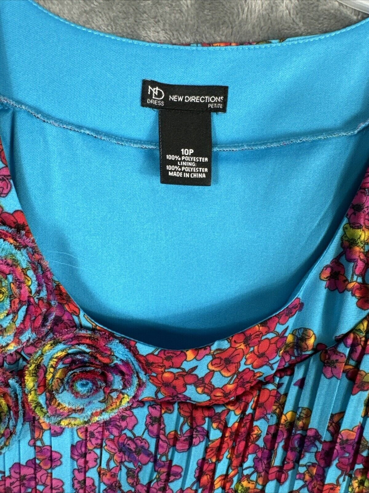New Directions Dress Womens A Line Turquoise Blue Floral Pleated Short Sleeve