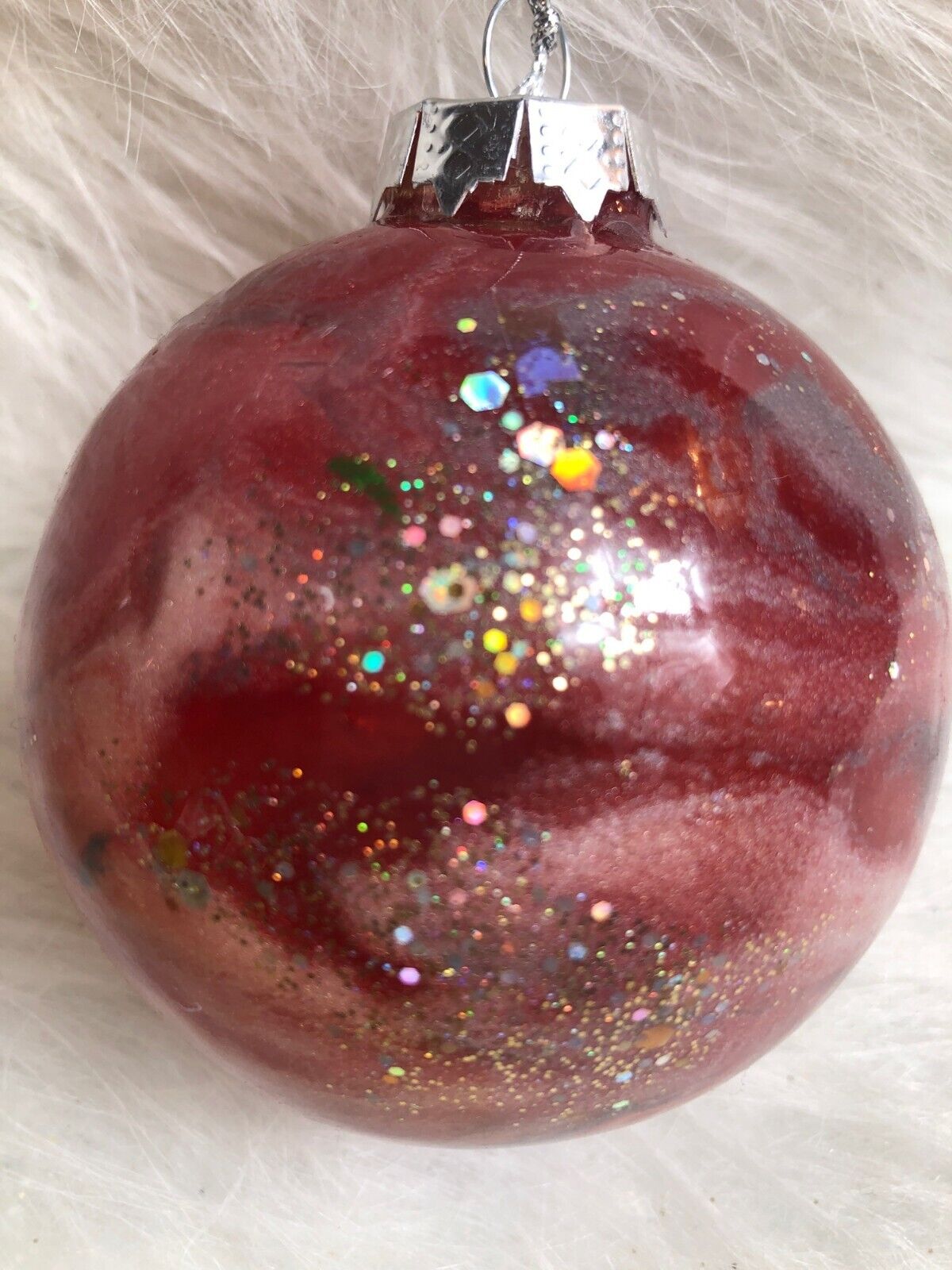 Marbled Red Christmas Ornament With Glitter Accents - Festive Holiday Decoration