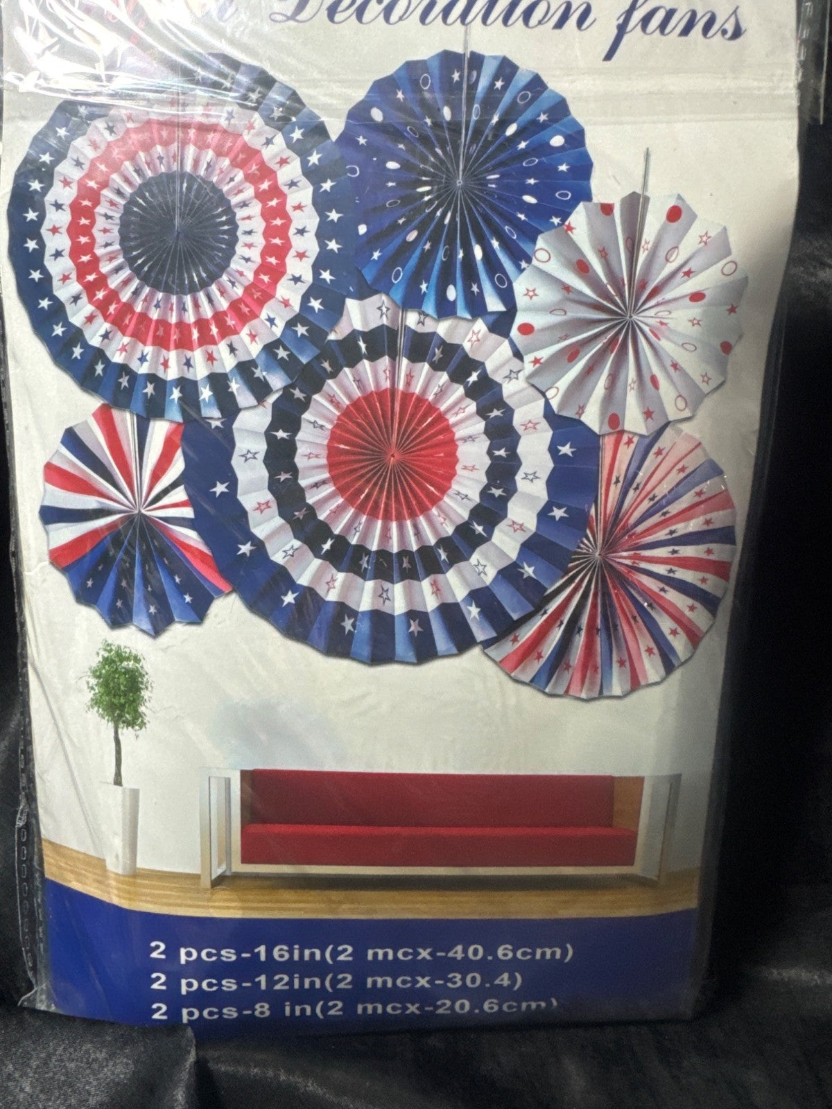 Patriotic Hanging Paper Fans Decoration Set - Red White & Blue - 2 Pcs 16" 2 Pcs