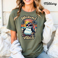 Gildan Womans T Shirt Weekend Vibes Green Shirt Penguin & Sunset Sizes S-3X