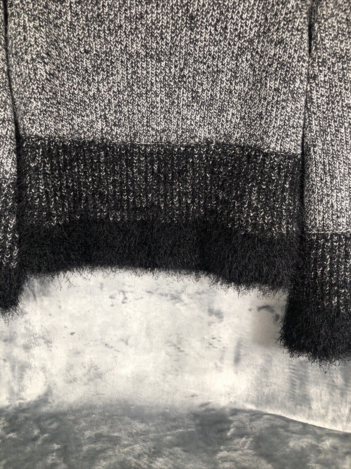 Woman's Black and White Sweater Fuzzy Trim Sleeves and Waist Size Small