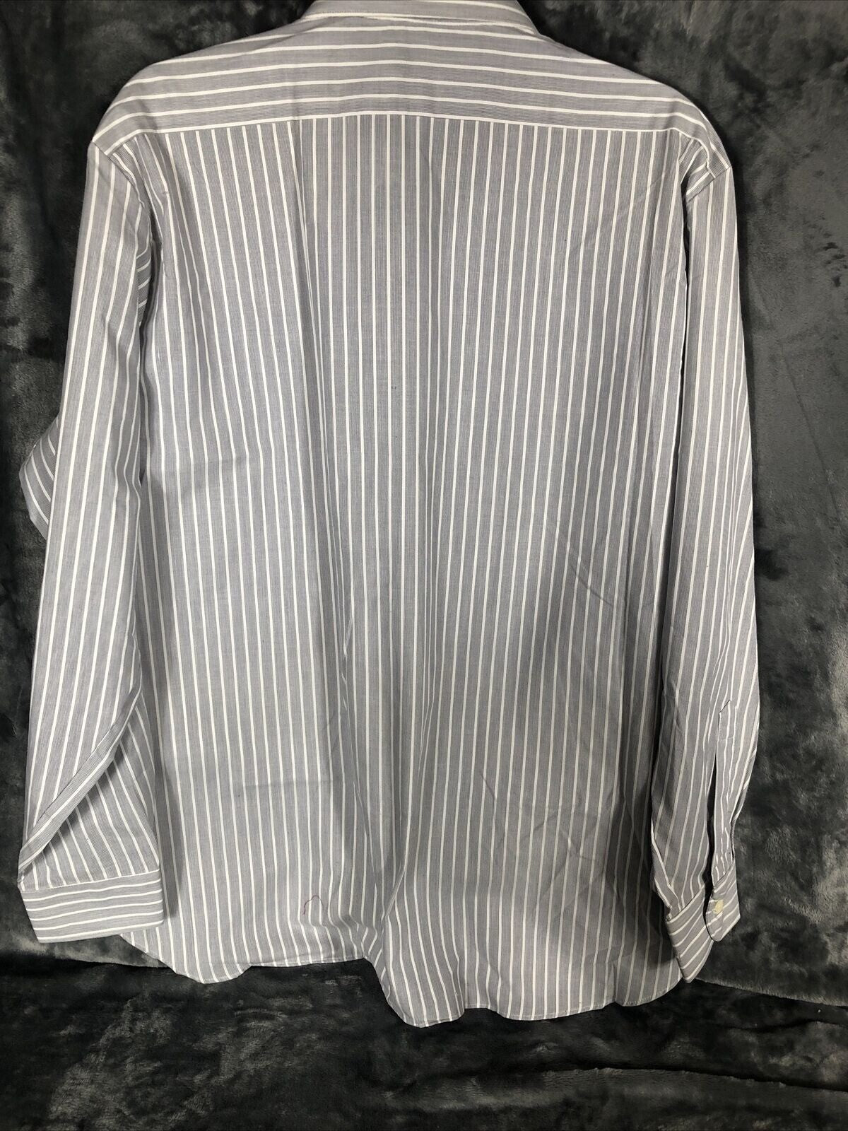 St Michael Mens Striped Dress Shirt 17 1/2” Collar 65% Polyester 35% Cotton Butt