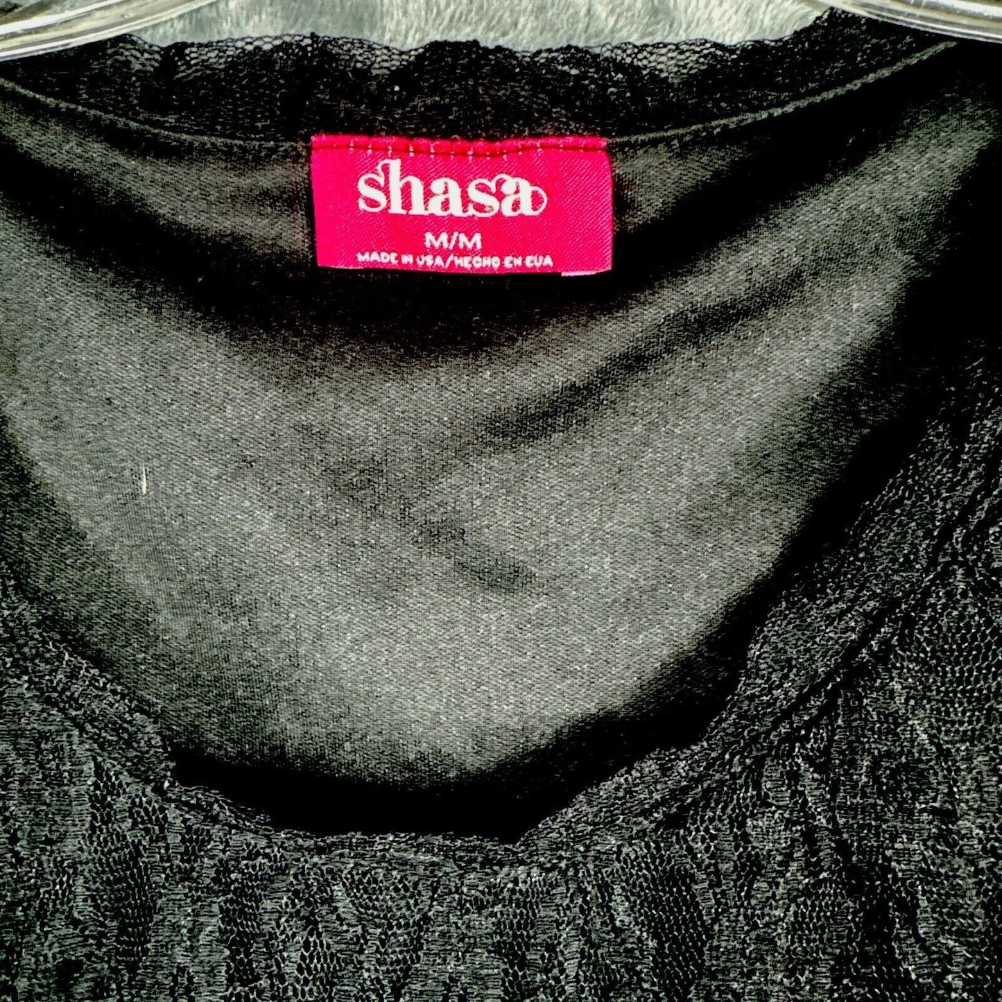 Shasa Woman's Blouse Black Lace Short Sleeve Peplum Top M/M Made In USA