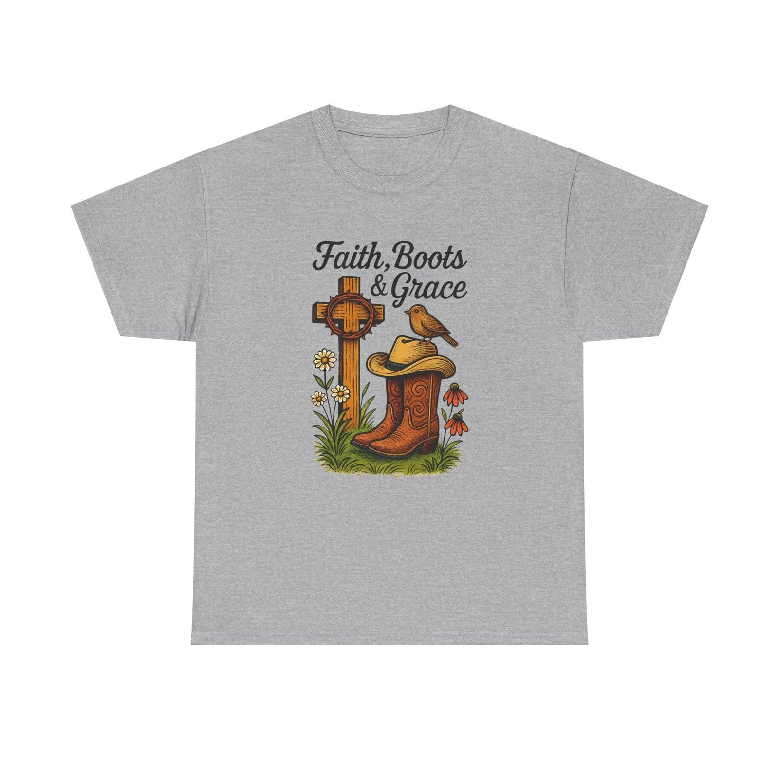 Womans T Shirt Christian Western Faith Boots and Grace Shirt Cowgirl Country Top