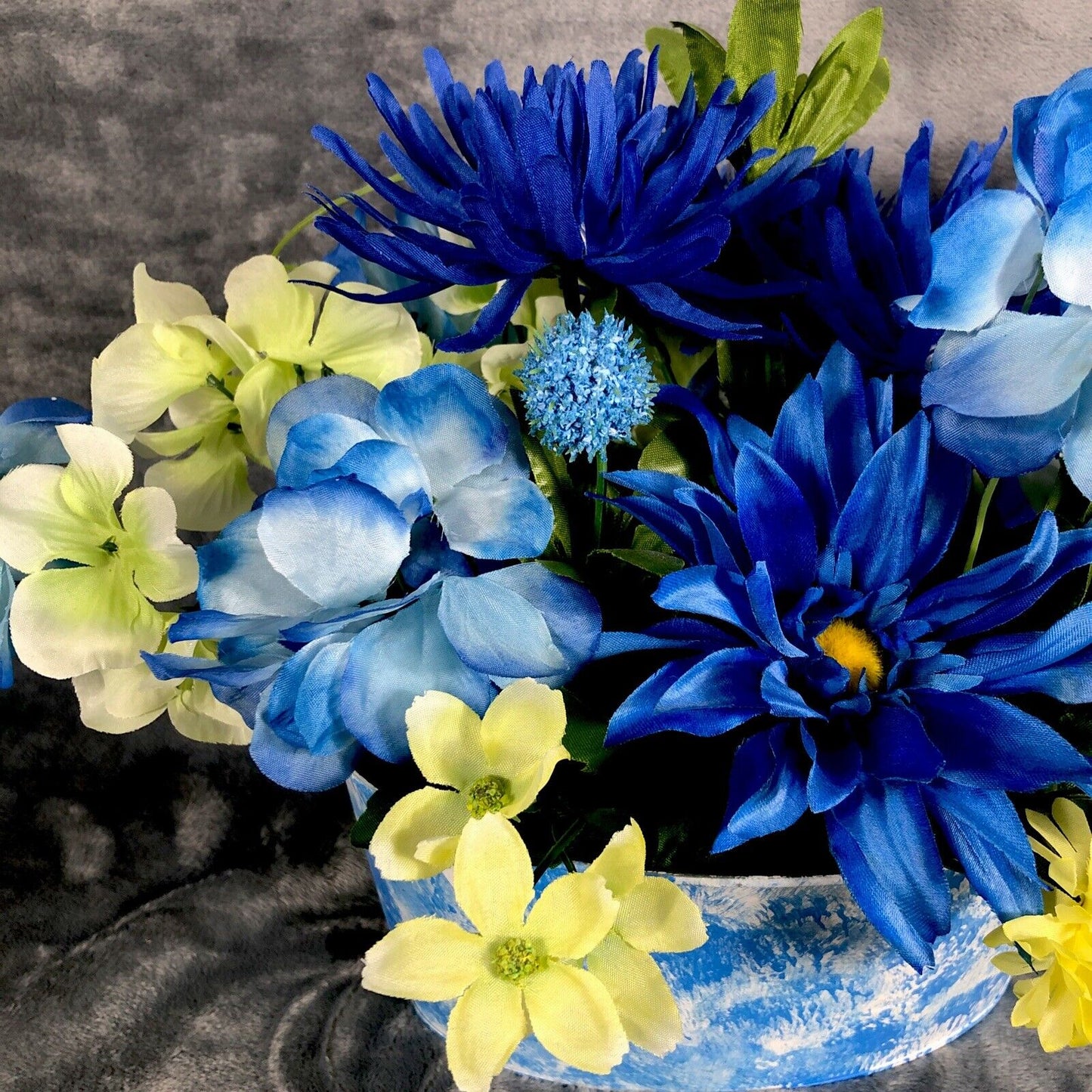 Artificial Flowers Spring Floral Arrangement Home Decor Blue And Yellow Flowers