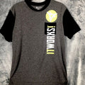 It Works Womans T Shirt L Gray & Black Ring-Spun It Works Global Graphic Shirt