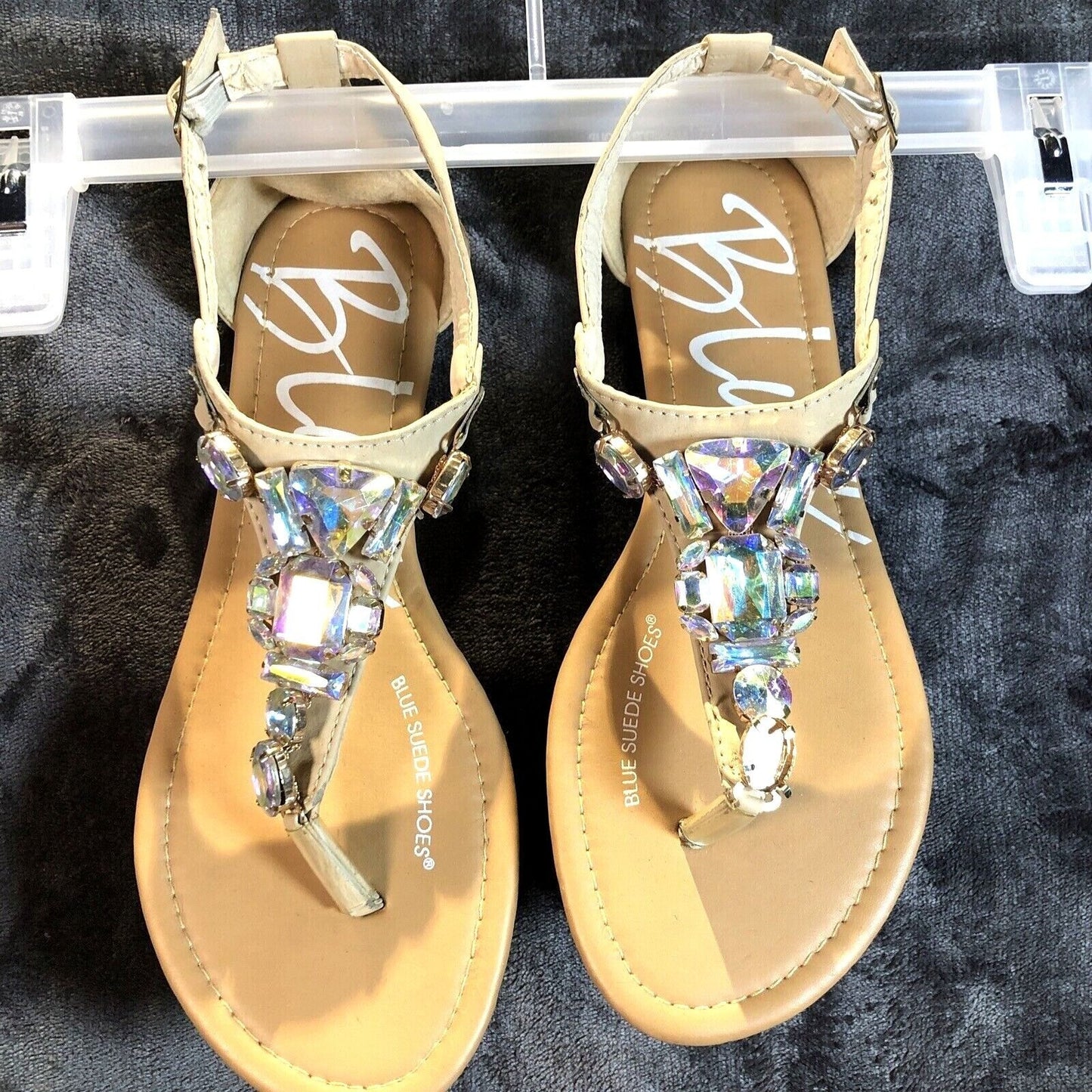 Krystal Blue Woman's Sandals Suede Shoes Size 9 Shoe Embellished