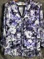 Roz&Ali Purple Floral Button Pockets Sher Sleeves V Neck Women’s Size L