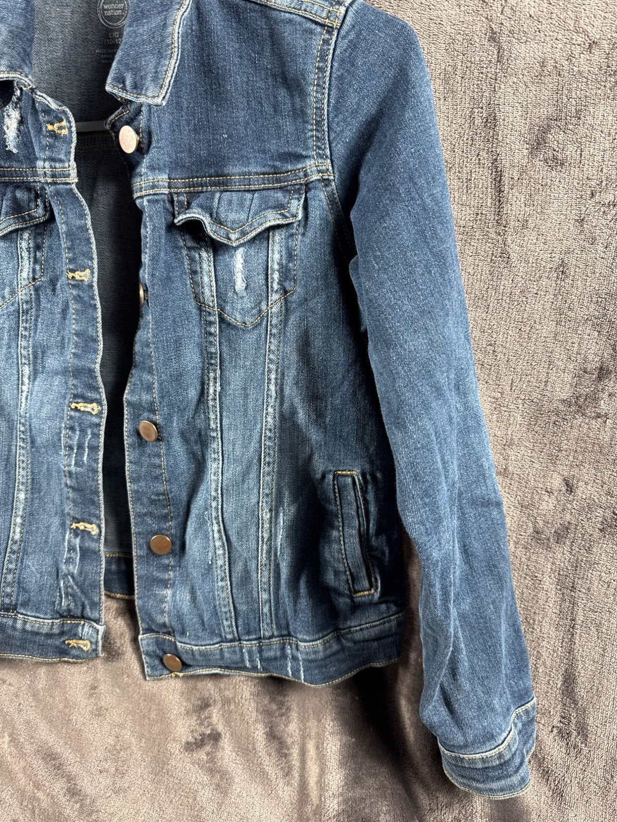 Wonder Nation Kids Denim Jacket L/G 10-12 Distressed Look Blue