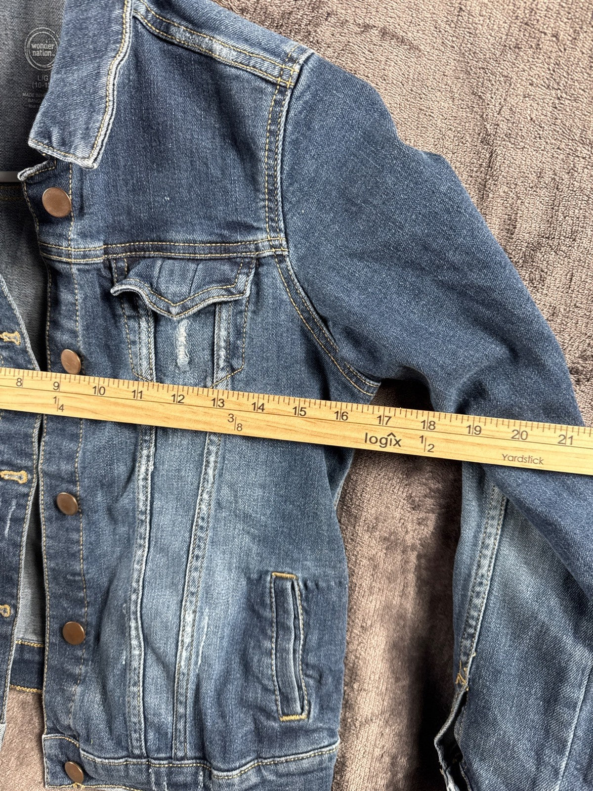 Wonder Nation Kids Denim Jacket L/G 10-12 Distressed Look Blue
