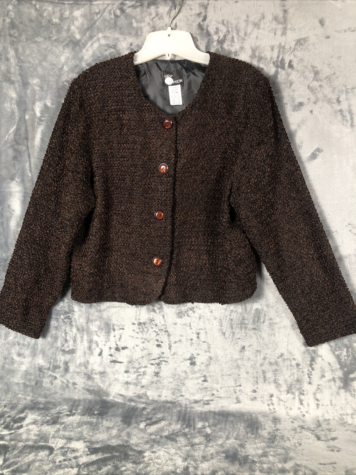 First Options Women’s Jacket Brown Button Up Adult Size Medium