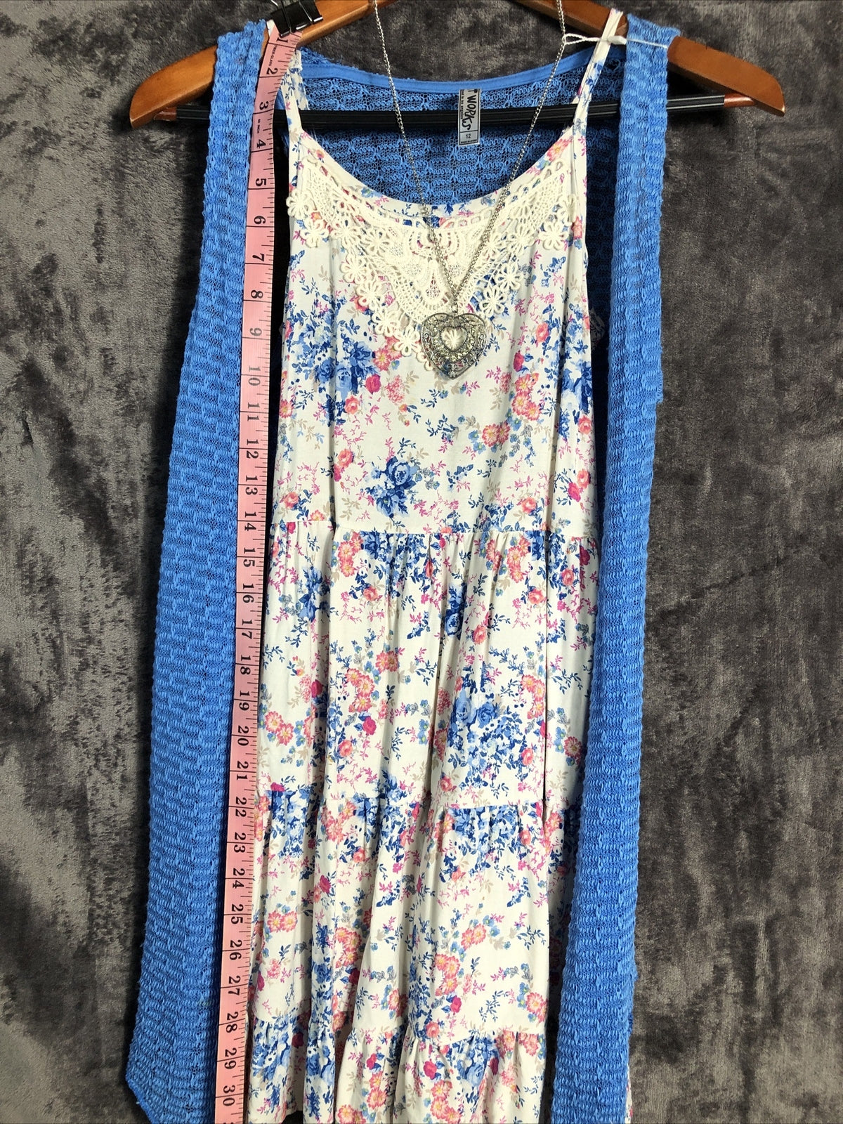 Knit Works Girls Dress Two Peace Set Pink Blue Florals Size 12