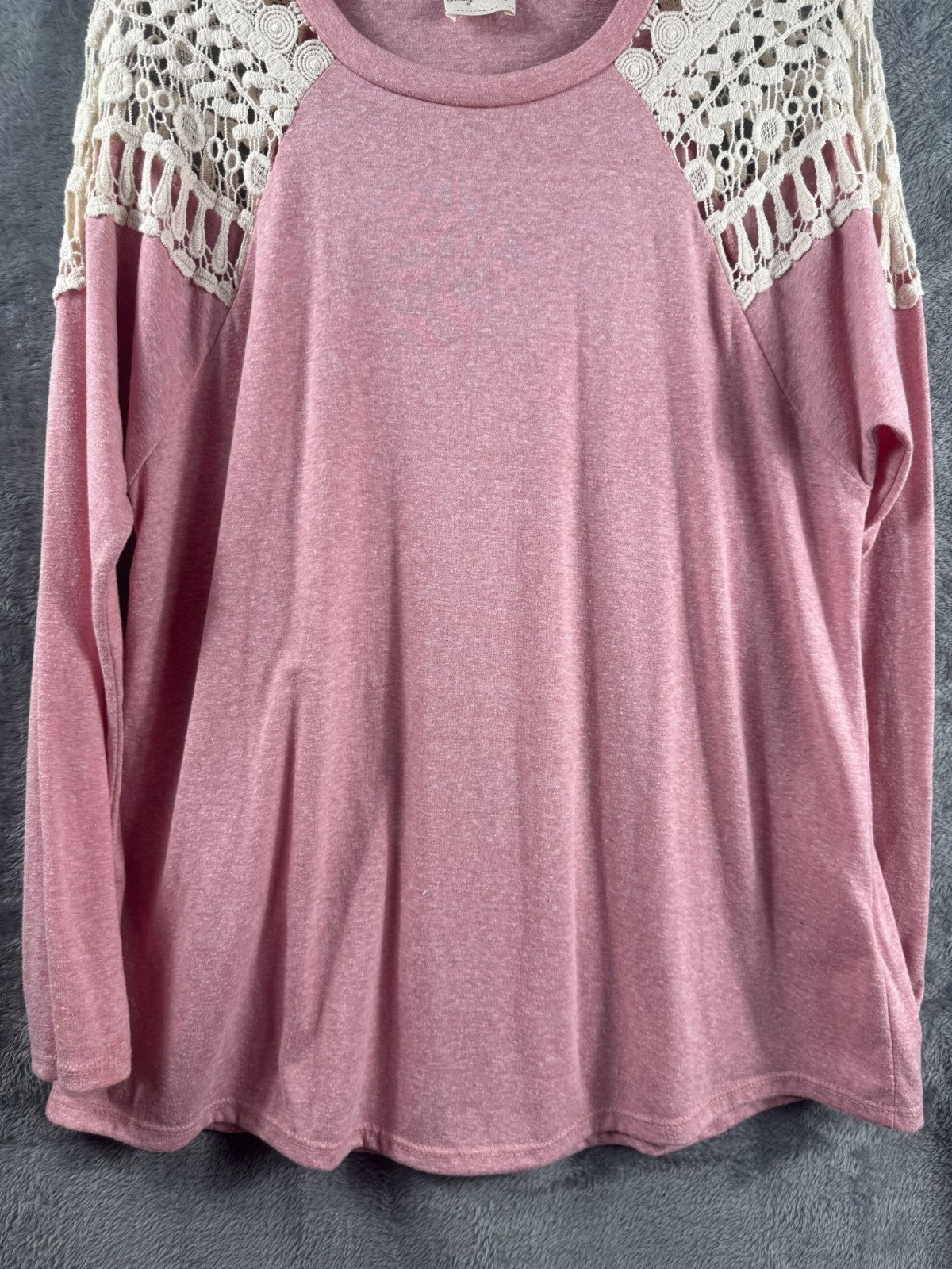 Lovely Melody Womens Long Sleeve Pink Top With Lace Details